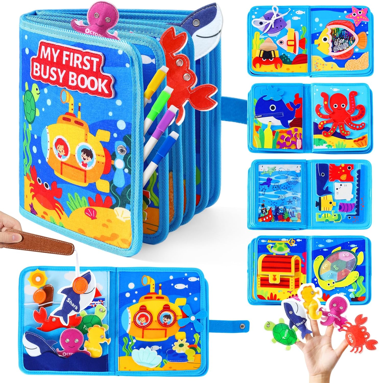 evoceler Busy Book, Busy Board with Fishing Game & Coloring Page, Montessori Toys for Toddlers 18 Months+, Quiet Airplane Travel Toy, Sensory Learning Toy for Toddlers 2-5, Girls Boys Birthday Gift