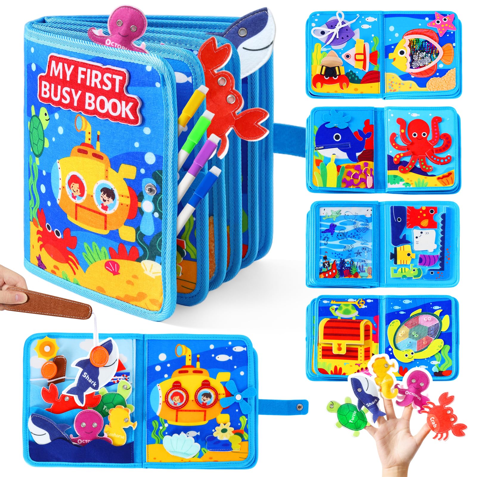 evoceler Montessori Busy Book for Toddlers Ages 3+, Undersea Exploration Toddler Busy Book Board for Boy Girl Birthday Gifts, Educational Quiet Travel Sensory Activity Toy