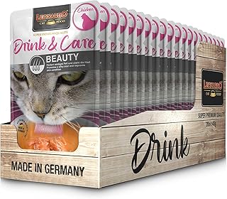 LEONARDO Drink & Care Beauty [20 x 40 g Multipack Chicken Variety] Cat Drinking | Grain-Free Chicken Broth with Meat Strips for Shiny Fur | Supplementary Feed for Cats product image