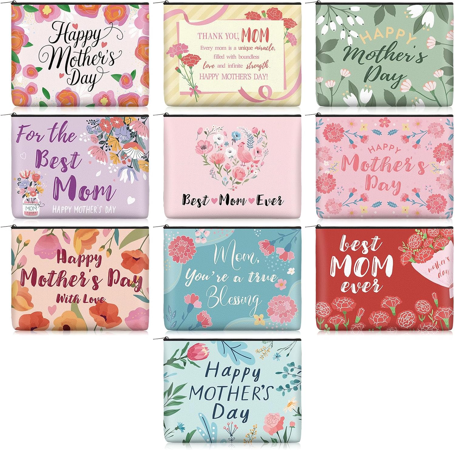 Landical 30 Pcs Mother's Day Makeup Bags Bulk, Mom Canvas Cosmetic Bags Gifts for Women, Toiletry Zipper Pouch Travel Vacation Essentials, Mother Gift Bag for Mom Party Favors Supplies