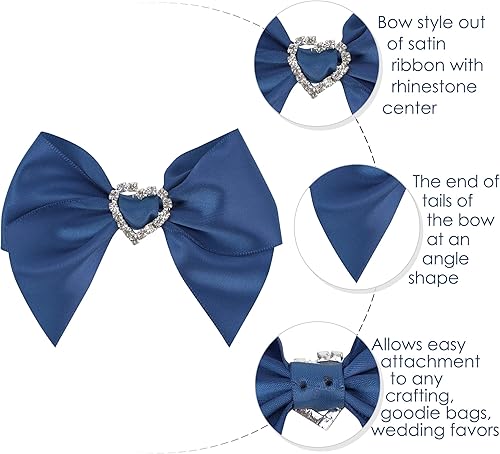 Miniatura 10 de AIMUDI Lazos de cinta de satén de vainilla con centro de diamantes de imitación de 3 pulgadas, lazo de cinta rosa oscuro con diamante brillante para