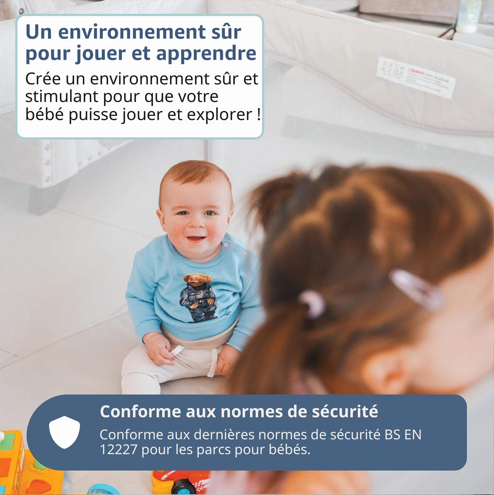 Venture All Stars Joy Grande boîte de rangement pliable portable pour bébé et enfant en maille respirante et tapis moulant, facile à installer, avec sac de voyage Taupe