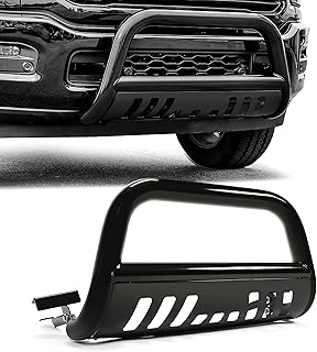 Bull Bar Front Bumper Grille Guard Protector w/Skid Plate Compatible with 2009-2018 Dodge Ram 1500 2019-2023 Dodge Ram 1500 Classic Brush Guard Brush Push Bar Black Steel Light Mount