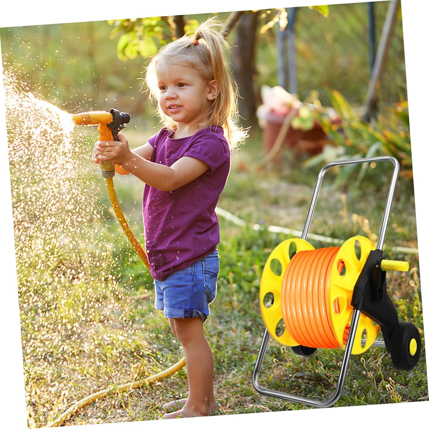 BESPORTBLE Garden Hose Reel Cart Hose Holder Effortless Push Design Sturdy Water Pipe Truck
