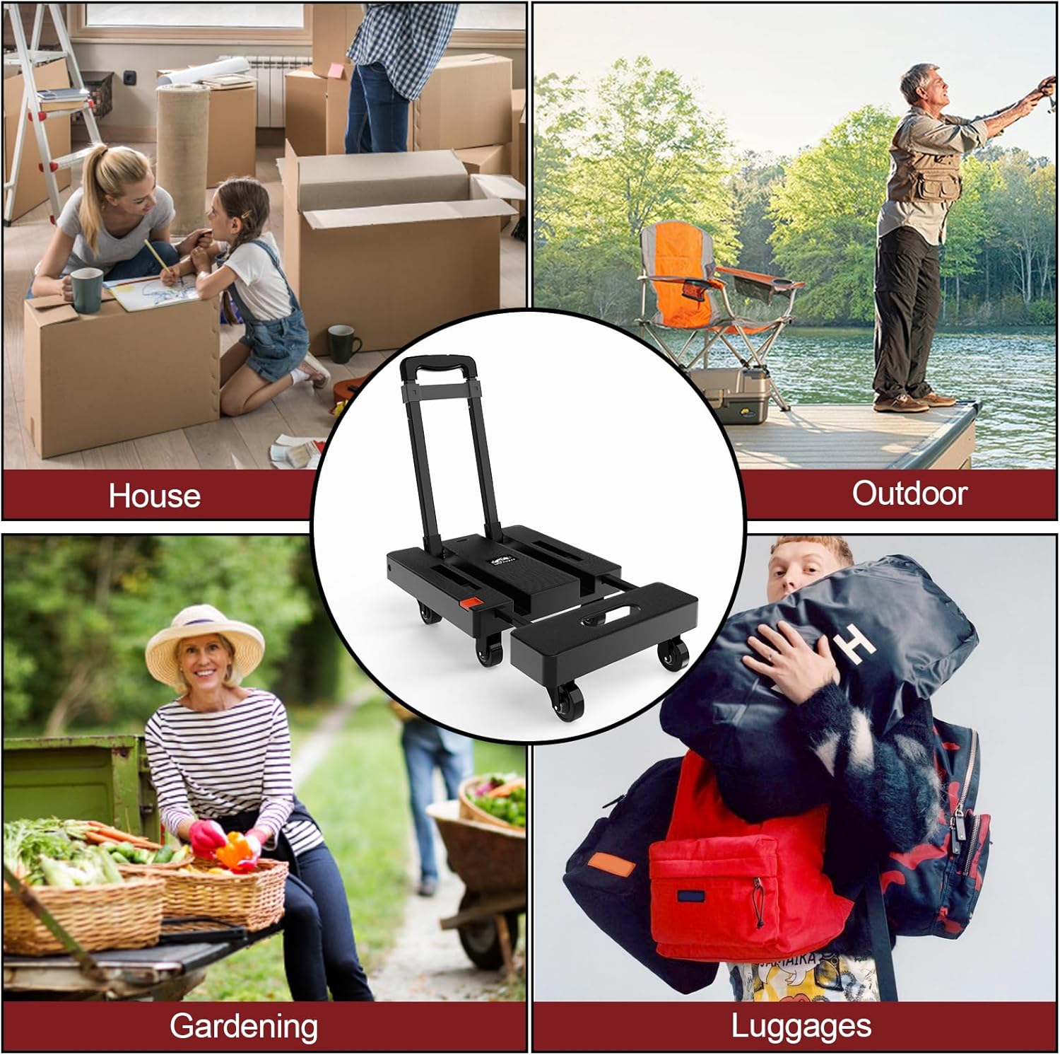 SOLEJAZZ Folding Hand Truck Portable Dolly Cart with Wheels Foldable 500LB Heavy Duty Luggage Cart Collapsible Hand Cart Moving Dolly for Airport Travel Furniture Luggage Office Moving, Black