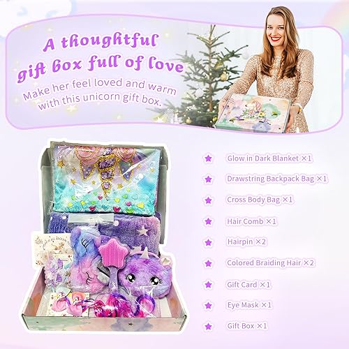 Miniatura 6 de Manta de juguete de unicornio con cordón, regalo de cumpleaños para el día del niño para niñas de 4 a 6, 6 a 8, 8 a 10, 10 a 12 años, manta de