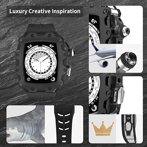 Miniatura 6 de Modification Kit for Apple Watch Series 8 45mm Metal Bezel+Rubber Strap for iWatch Series 6 SE 5 4 44mm Mod Cover