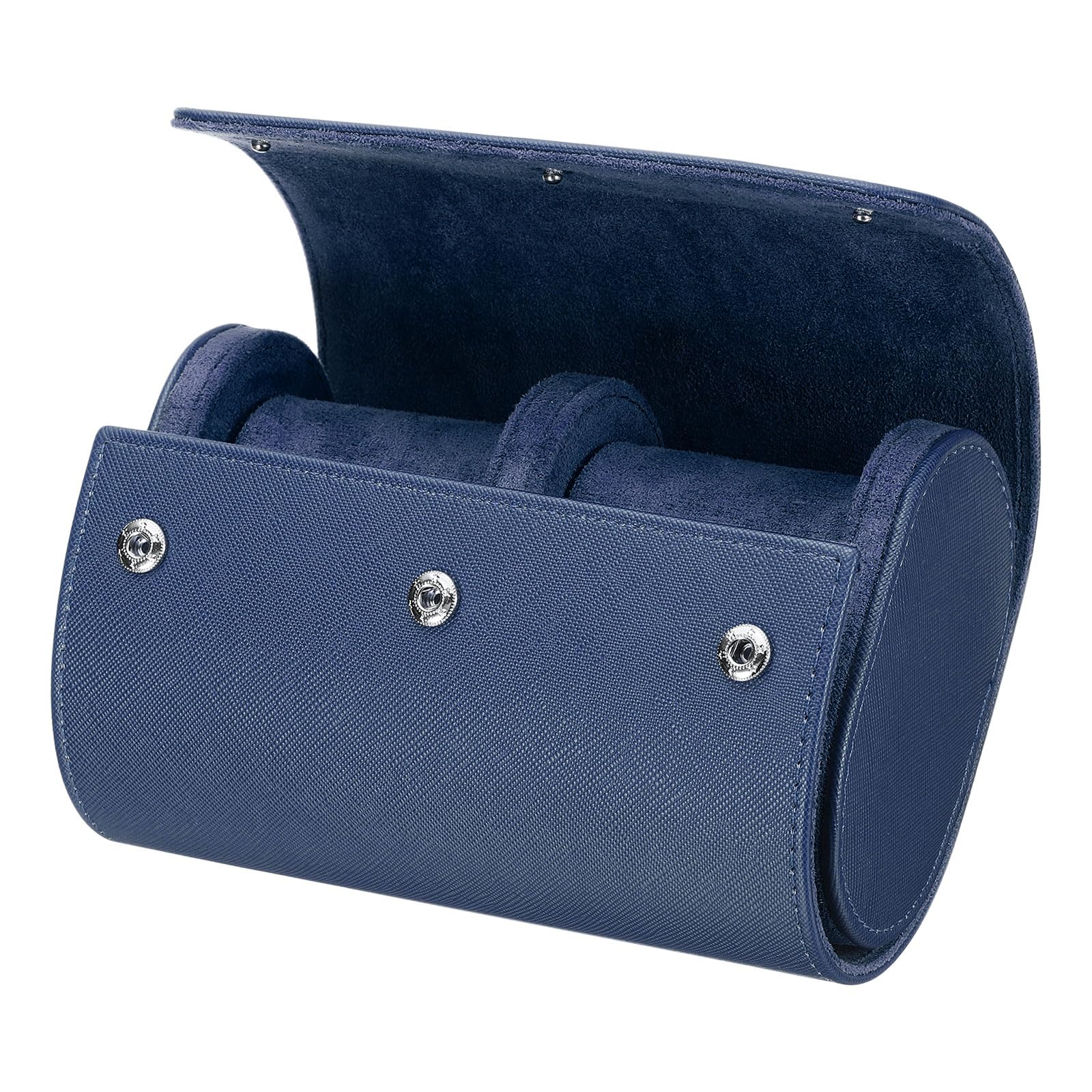 HARFINGTON Watch Roll Travel Case 2 Slots Portable Leather Watch Cases for Men and Women, Watches Storage Organizer with Removable Pillows for Traveling, Display, Cross-grain Texture Blue