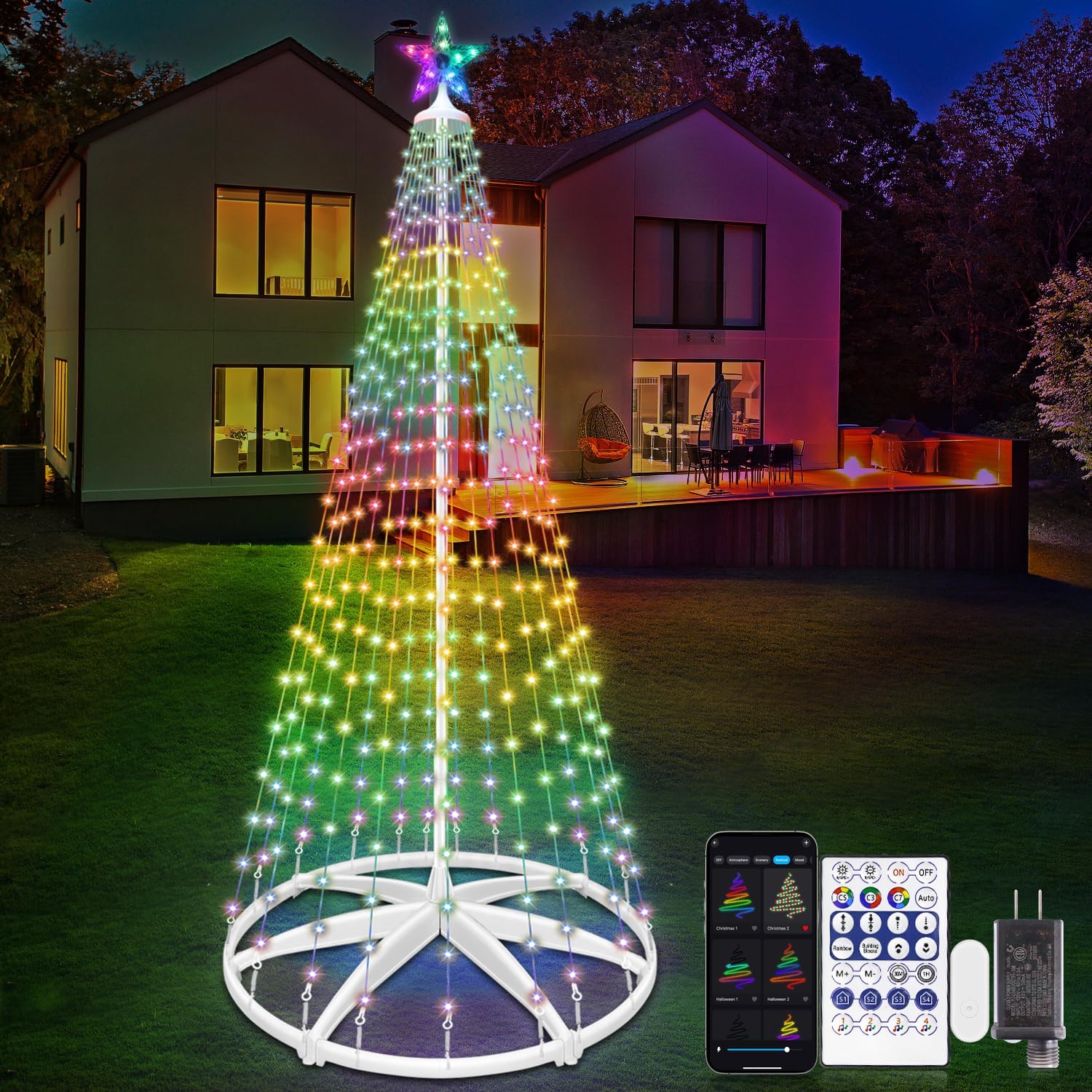 8ft 388 LED Smart LED Christmas Cone Tree Light, Lighted