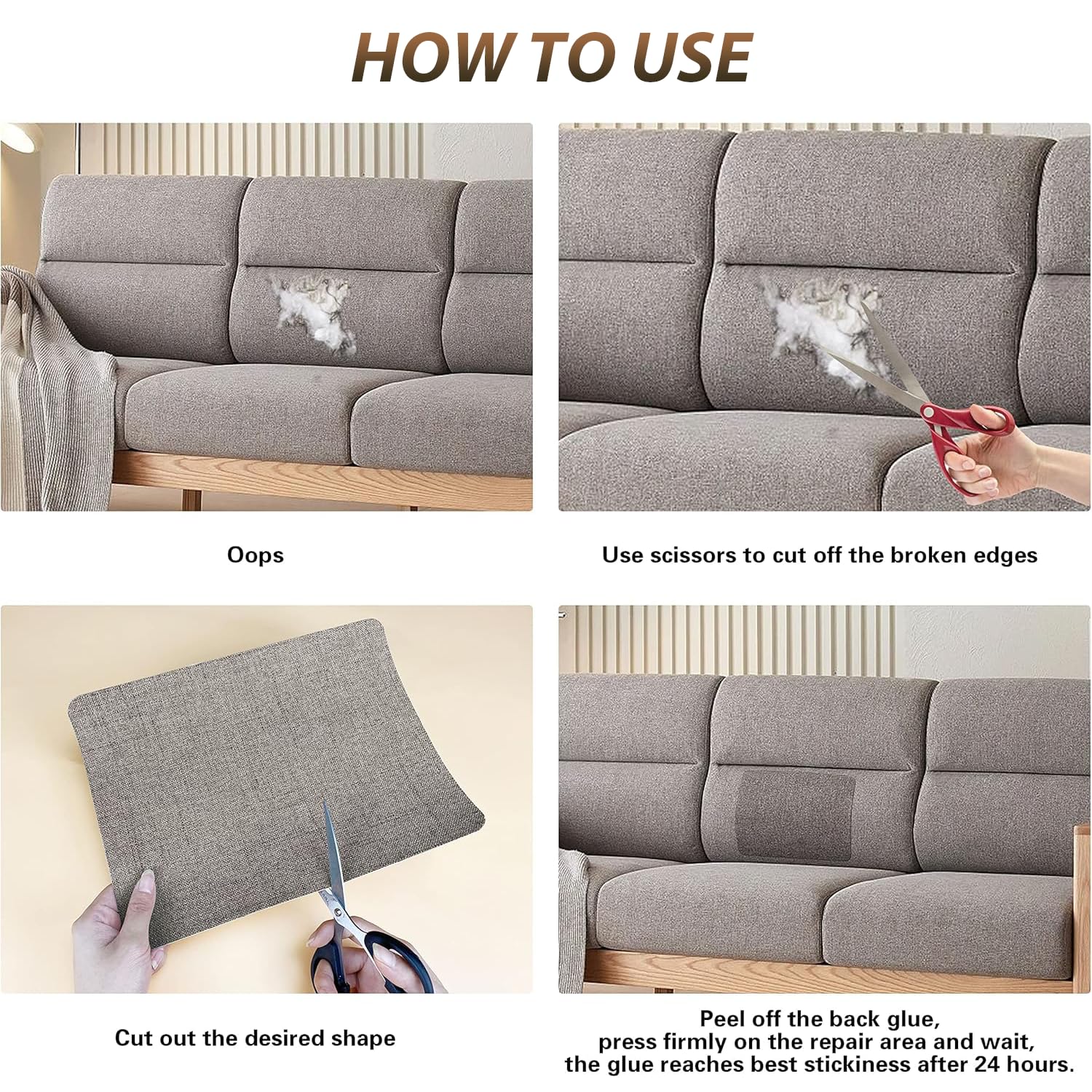 Toppe Adesive Per Tessuti | 2 Pezzi 20x28 Cm In Lino Per Riparare Divani E Sedie - Foto 5