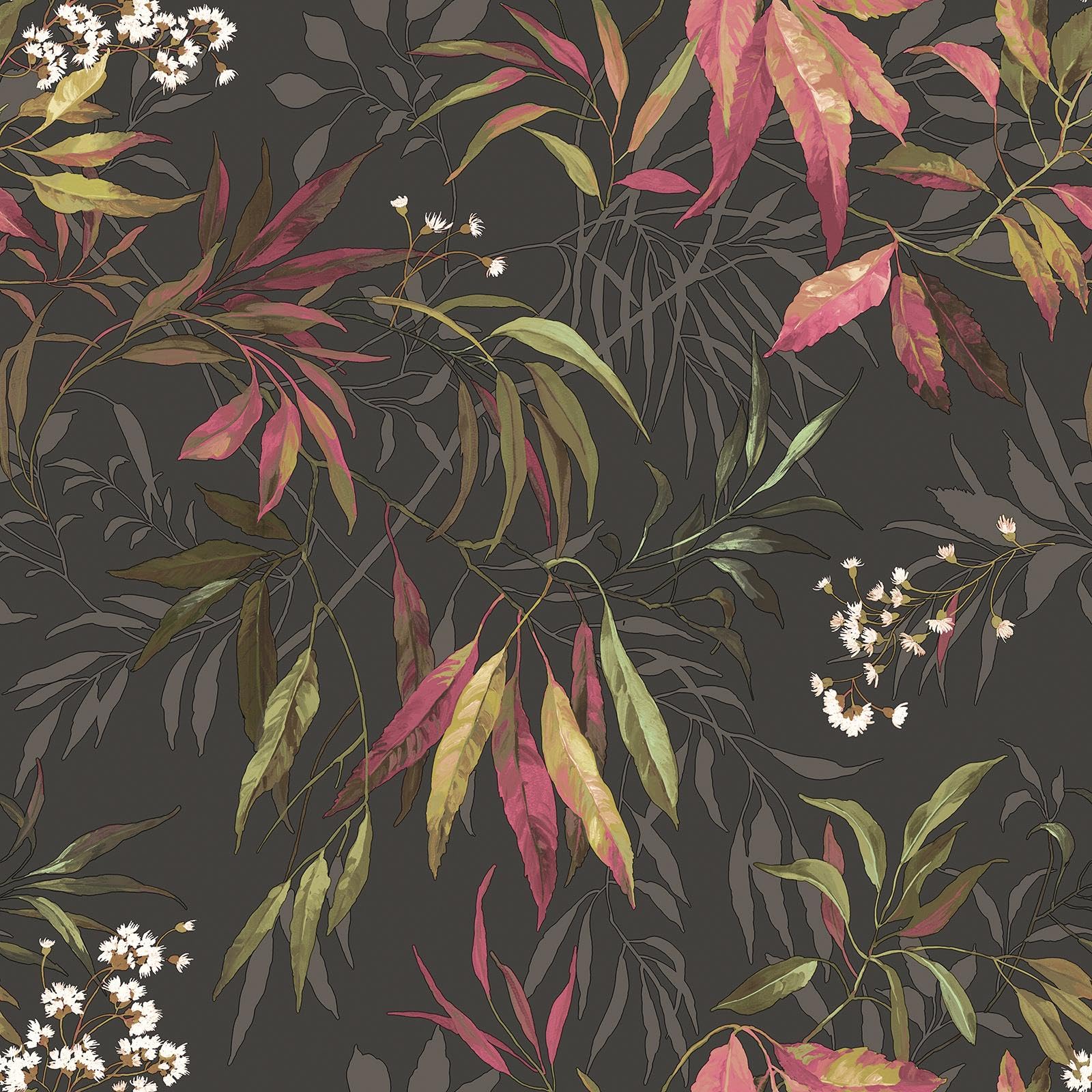 Belgravia Décor Kanata Leaf Bold Tropical Oriental Wallpaper Ideal for Feature Walls or Living Rooms, Powder Room Wallcovering in Charcoal 2340