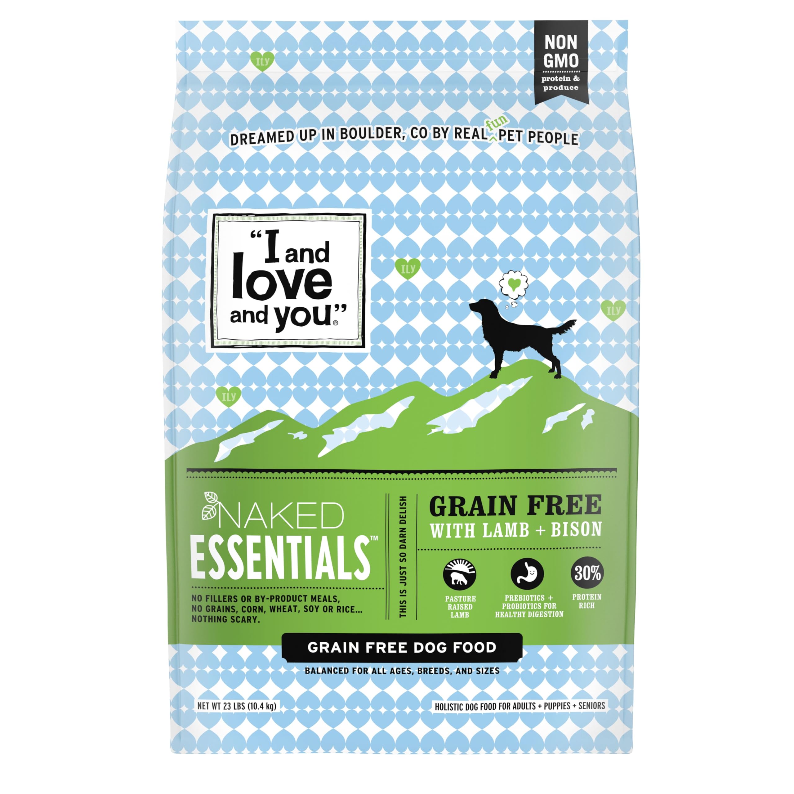 I AND LOVE AND YOUNaked Essentials Dry Dog Food - Lamb + Bison - High Protein, Real Meat, No Fillers, Prebiotics + Probiotics, 23lb Bag