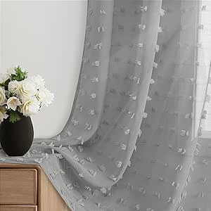Amazon.com: Jowels Grey Sheer Curtains 63 Inches Long for Living Room ...