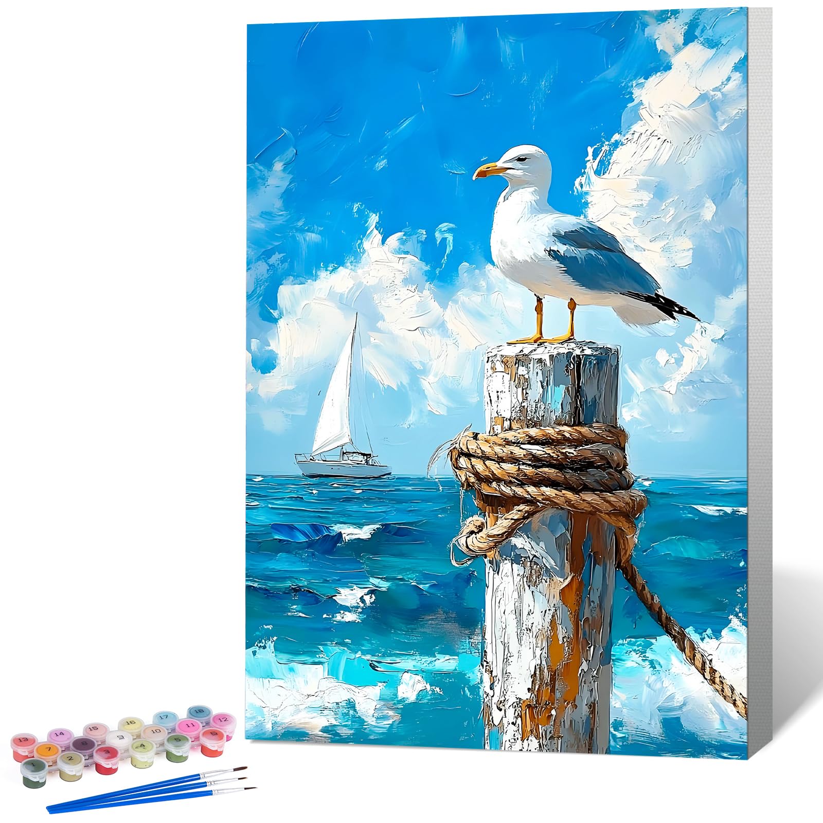 Paint by Numbers for Adults with Frame, Seagull & Sea Design, 8x12 Inch