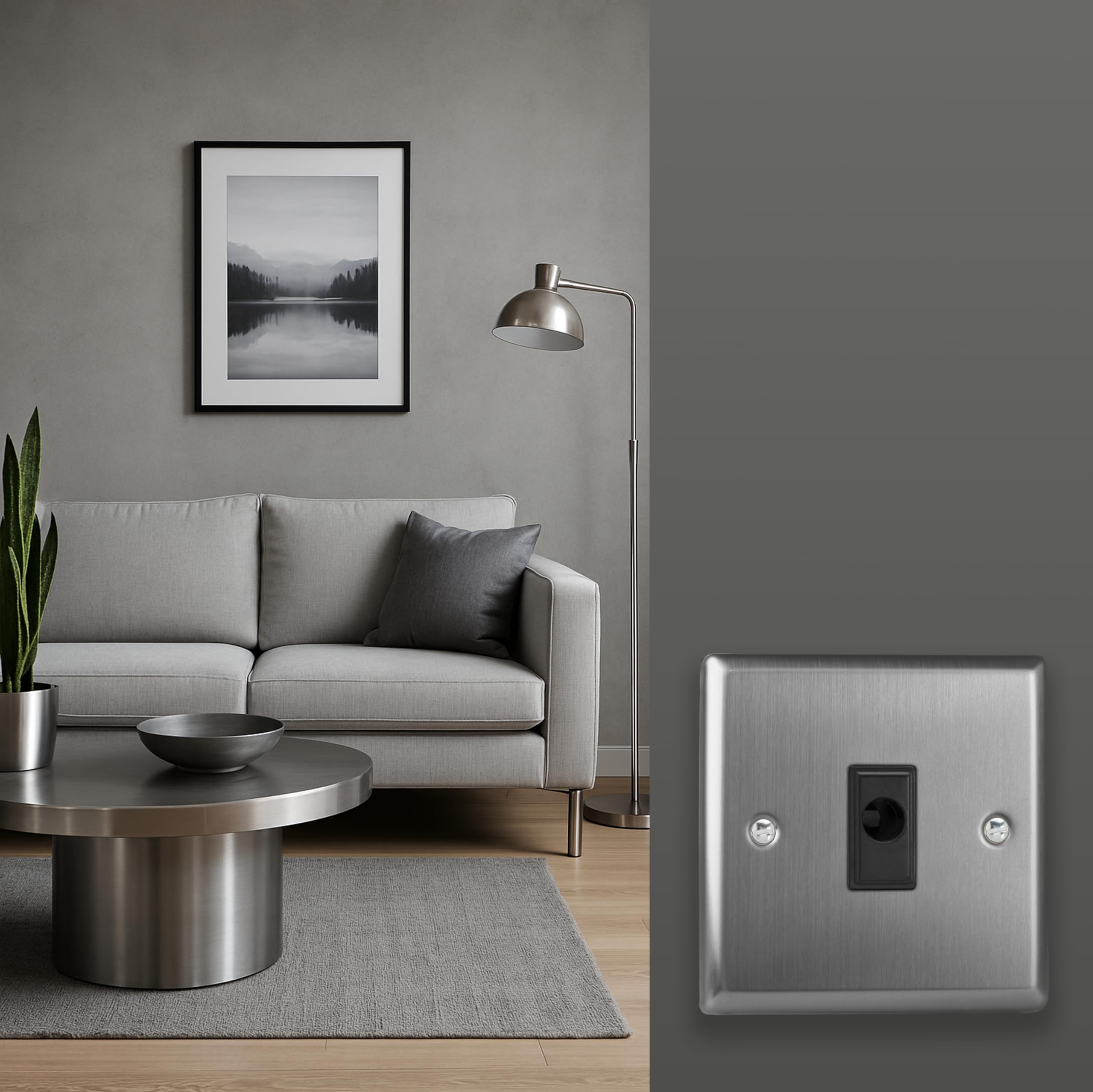 Varilight Flex Outlet Plate - Classic Brushed Steel with Black Insert, XTFOB, 91x91x34mm - Image 2