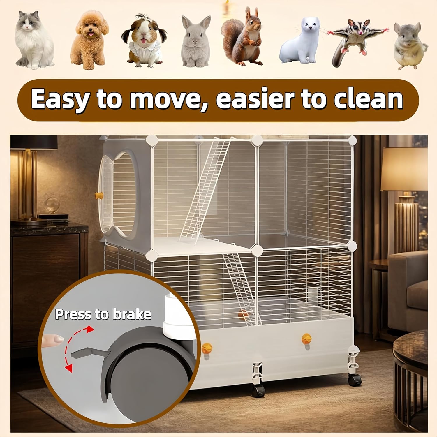 Large Multi-Level Small Animal Metal Cage Indoor Play Pen Suitable for Ferrets, Squirrels, Guinea Pigs, Rabbits, Cats, Puppies, Sugar Gliders, and Mice (White)