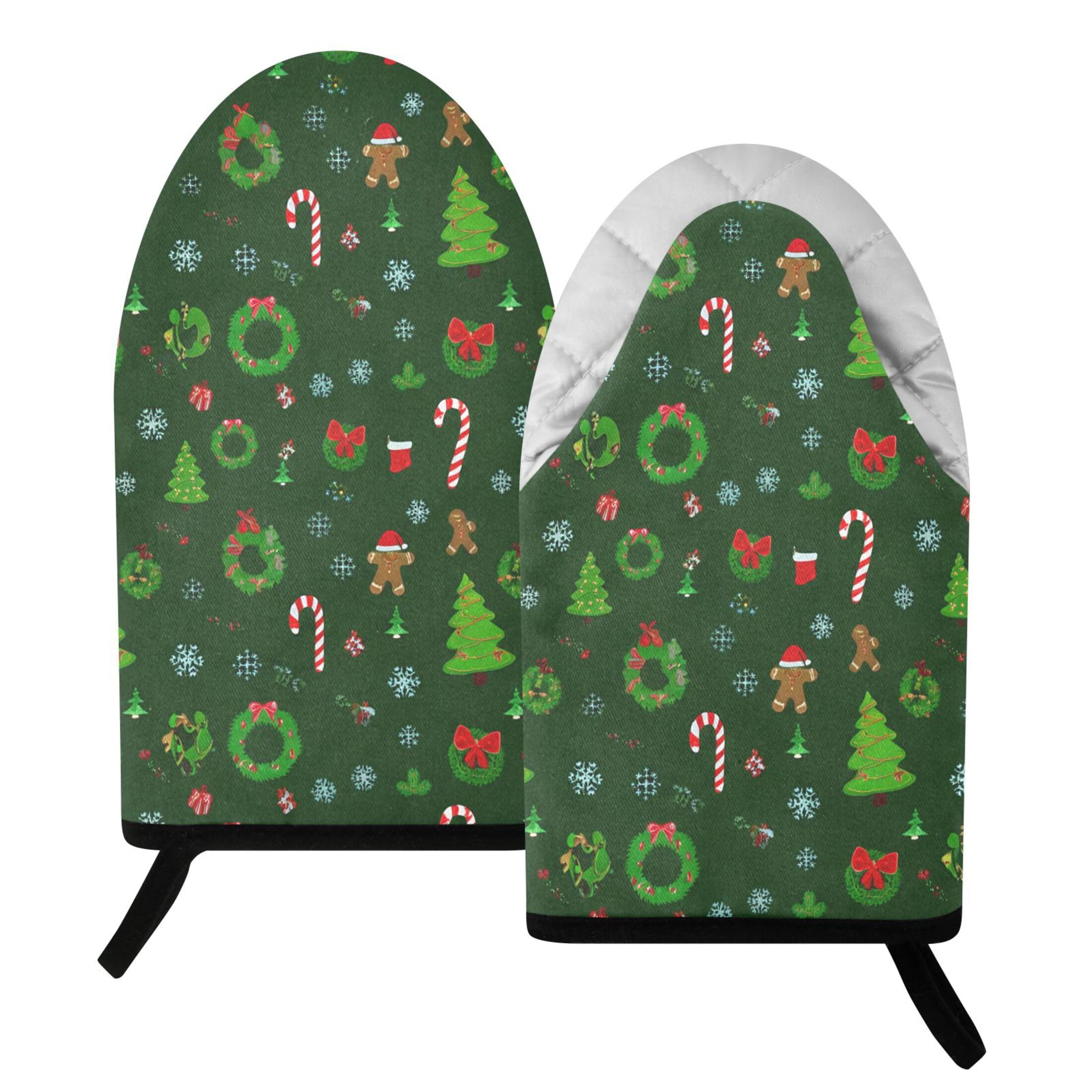 Kutsu Christmas Oven Mitts for Kitchen, Heat Resistant Cotton Oven Gloves for BBQ Baking Cooking, Breathable Kitchen Essentials, 2 pcs