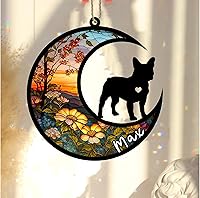 Vista 2 de Memorial personalizado para perro, adorno navideño de bulldog francés-frenchie con nombre personalizado, razas personalizadas, captador de luz por