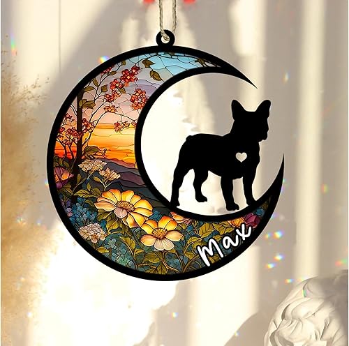 Miniatura 2 de NAZENTI Atrapasoles personalizado de bulldog francés-francés conmemorativo, adorno de Navidad de bulldog francés-francés con nombre, atrapasador de