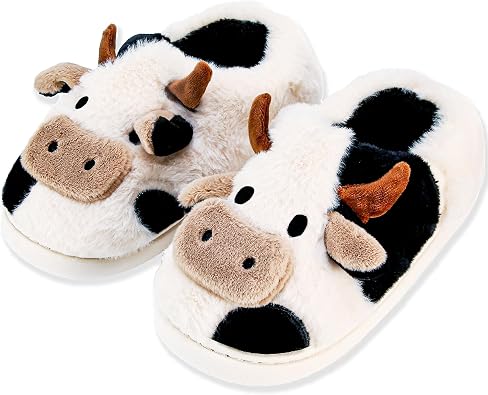 Cow Slippers for Women and Men, Fluffy Cute Cozy Cartoon Fuzzy Cow House Slipper Womens Milky Cows Animal Preppy Funny Kawaii Pillow Cloud Fall Winter Bedroom Home Shoes for Indoor and Outdoor