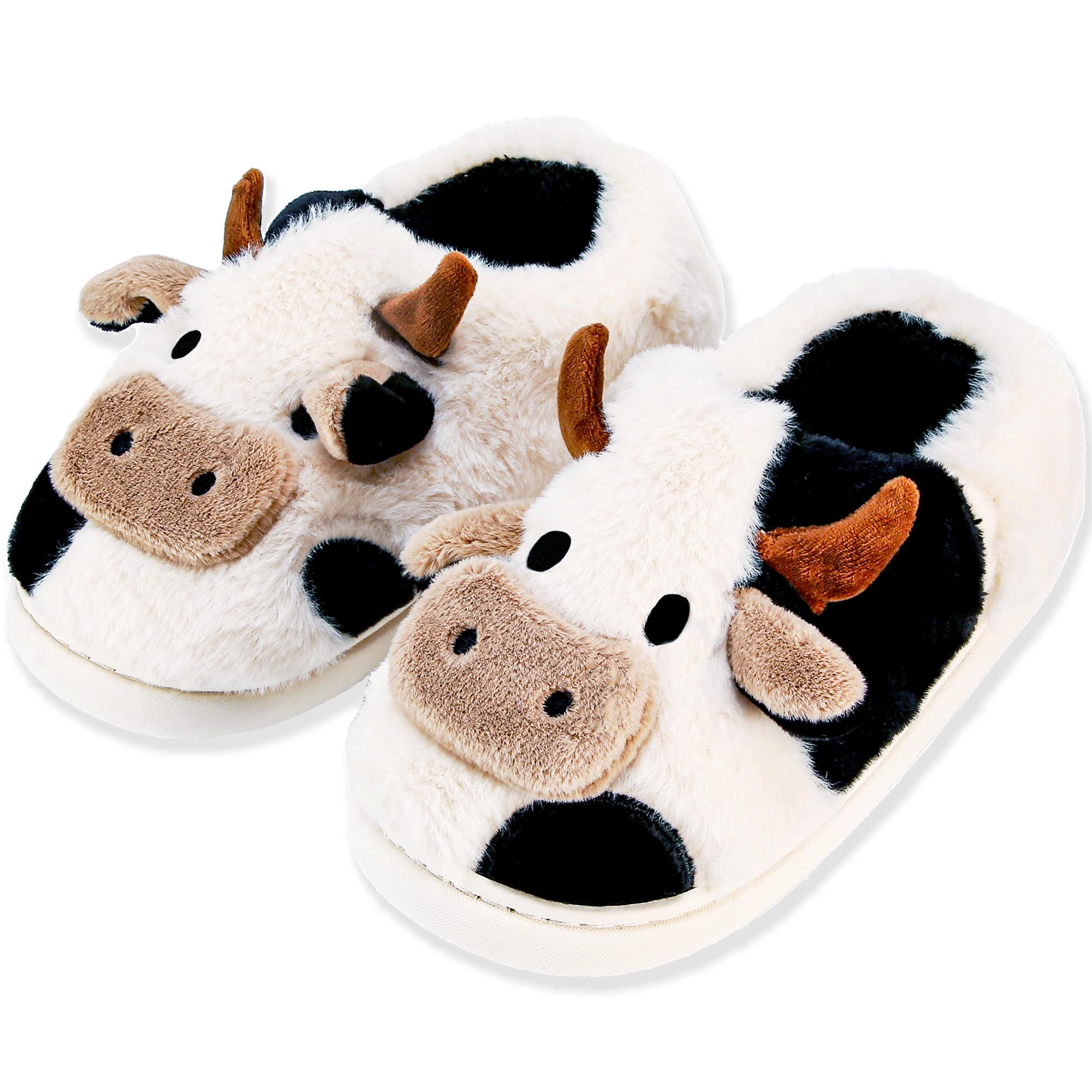 Cow Slippers for Women and Men, Fluffy Cute Cozy Cartoon Cow Cotton House Slipper Womens Milky Cows Animal Preppy Funny Furry Kawaii Bedroom Pillow Cloud Slippers for Women Indoor and Outdoor