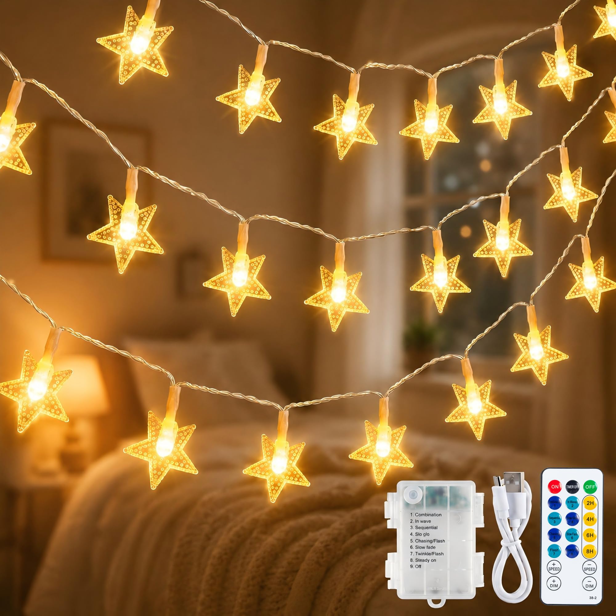 Photo 1 of syosupviry 50 LED Star String Lights, Warm White