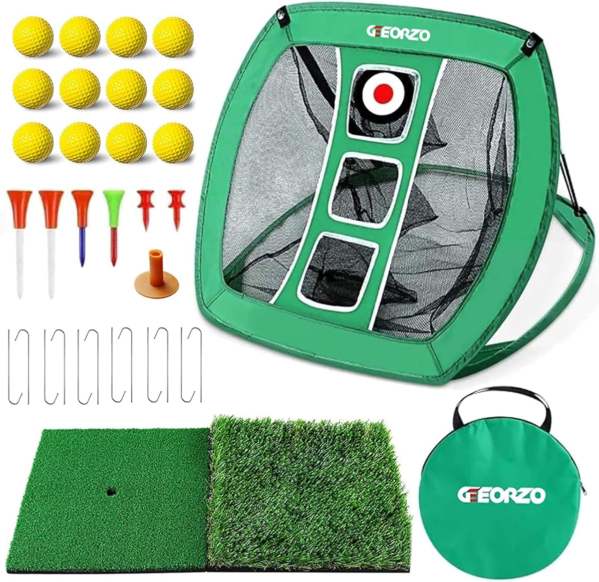 Golf Chipping Net, Pop Up Golf Practice Net with 2 Golf Hitting Mats, 12 Practice Balls and Golf Tees Accessories for Backyard Outdoor Indoor