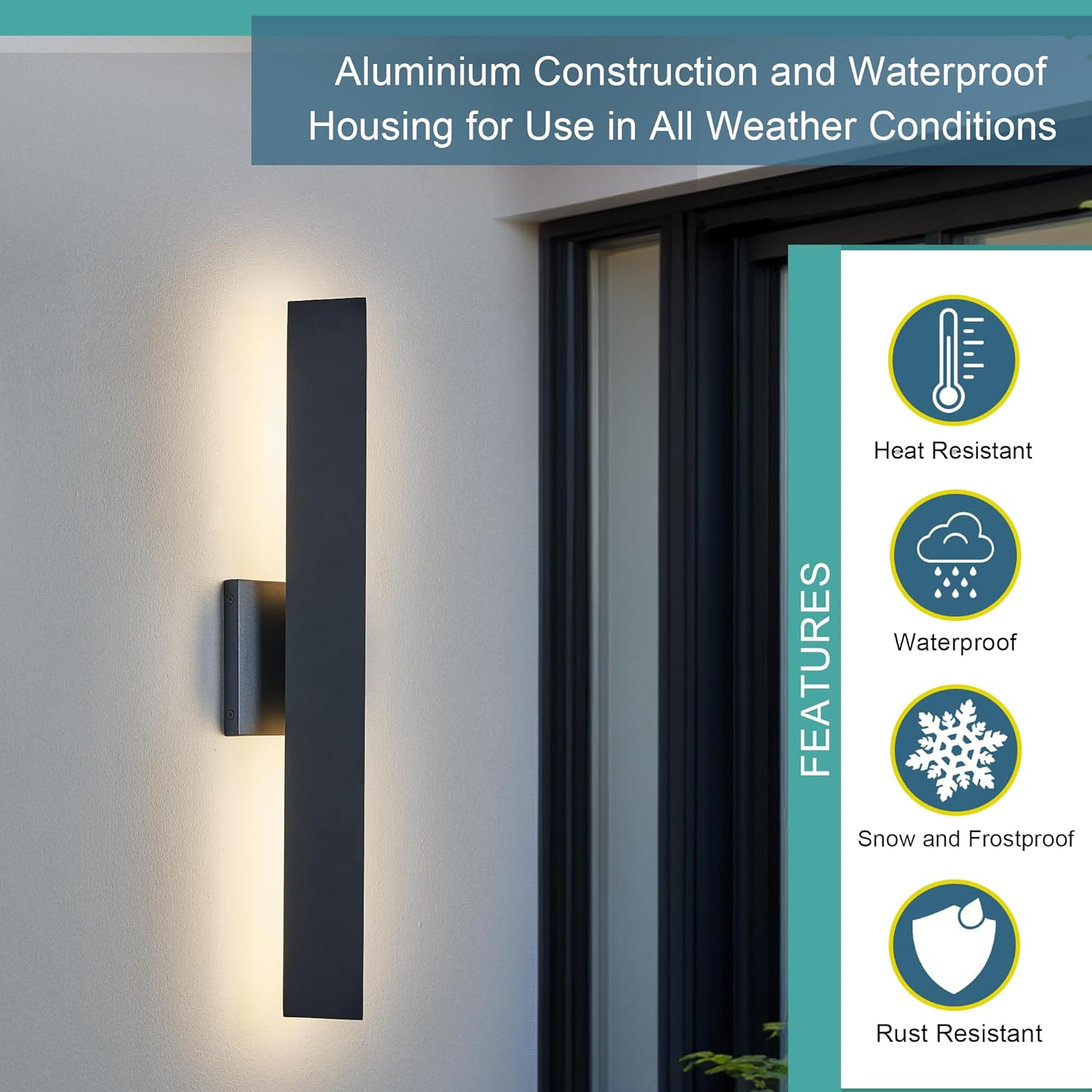 Tarentlight Modern Minimalist 20W LED Outdoor Wall Light, IP65 Waterproof, 1700 Lumens Warm White, Black Textured Aluminum & Frosted Glass, Wall-Mounted Porch Lights for Garage, Patio, Entryway