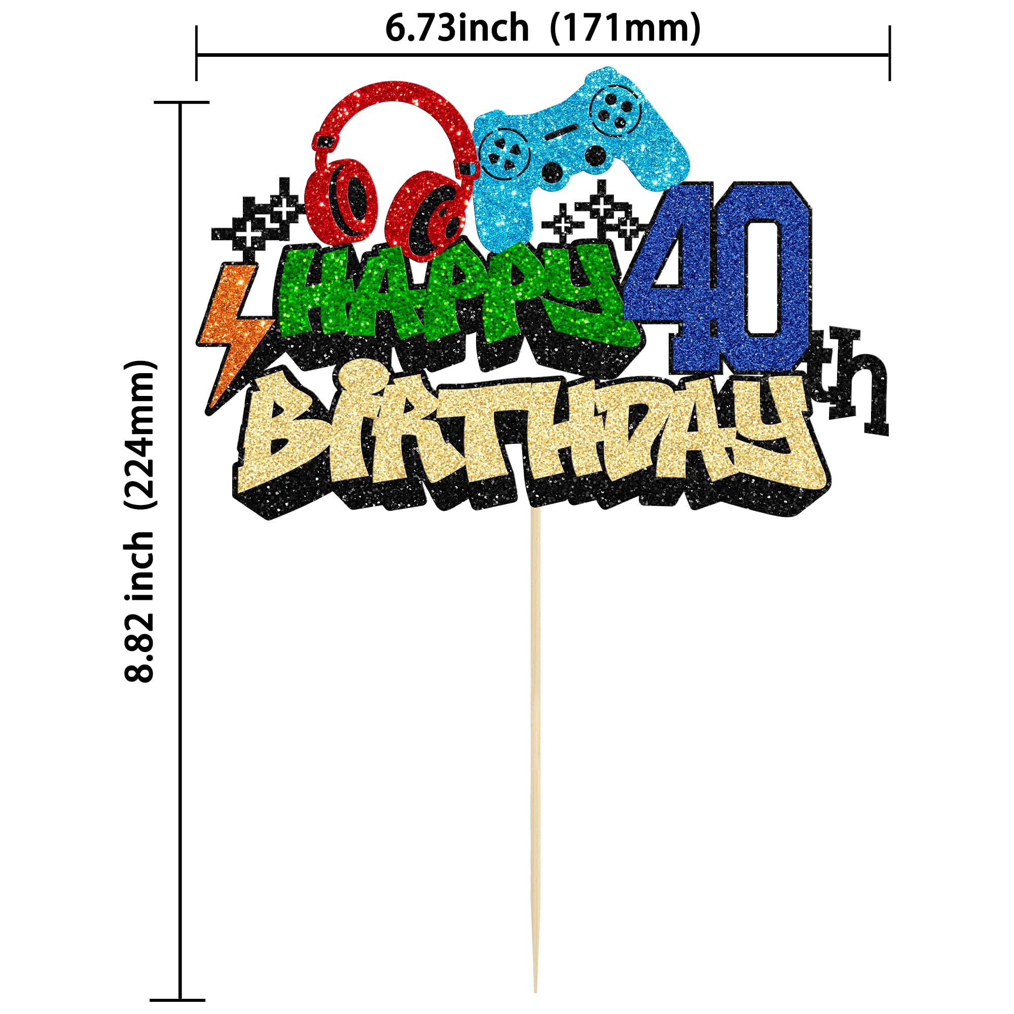 Gyufise 1Pcs Happy 40th Birthday Cake Topper Glitter Video Game Cake Pick Game On Controllers Eighteen Cheers to 18 Years Cake Decoration for Game Theme Happy 40th Birthday Party Supplies 1