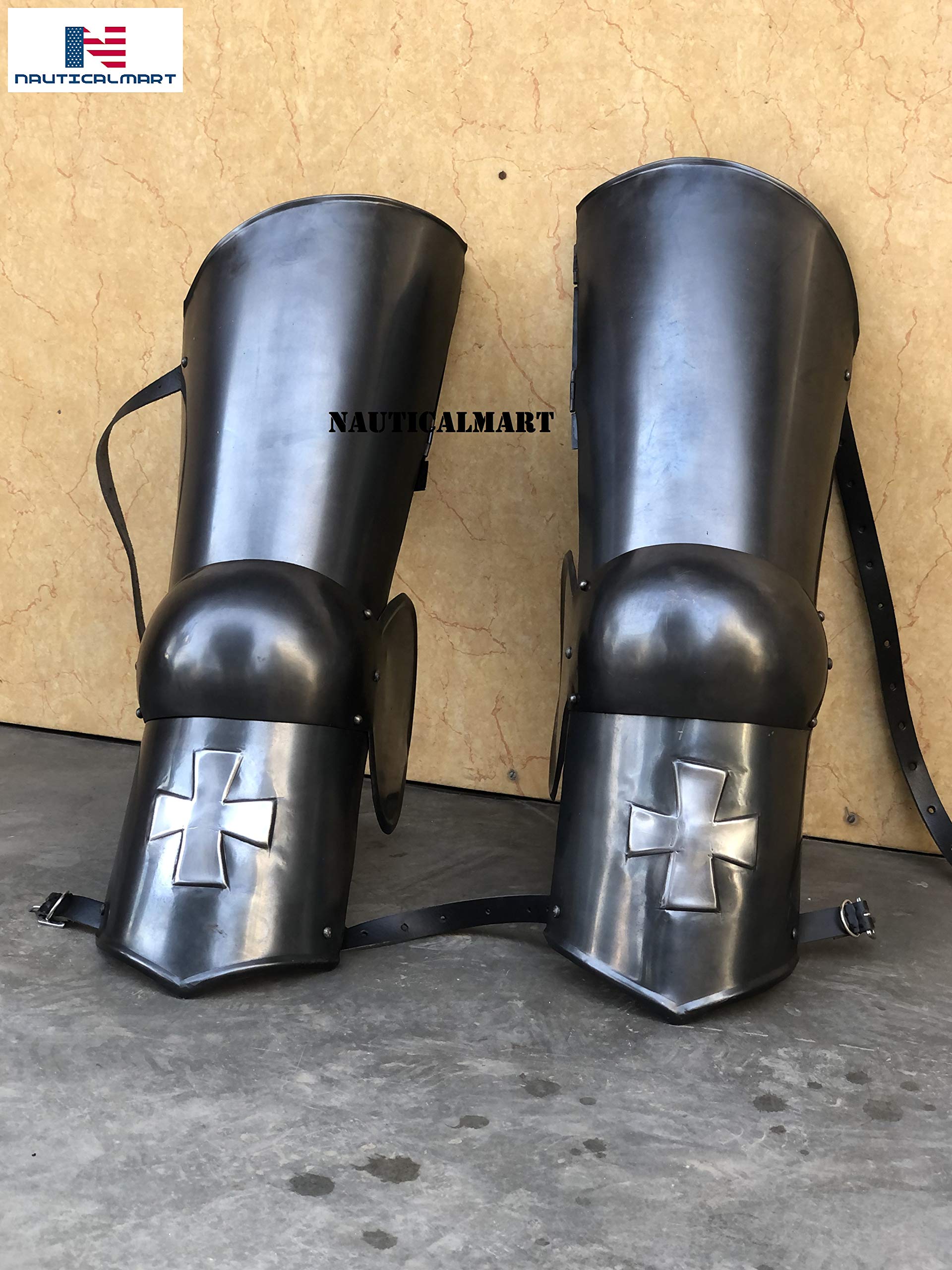 Nautical-Mart Halloween Warrior Medieval Crusader Leg Guard Armor Steel Graves Medieval Costume (Black)