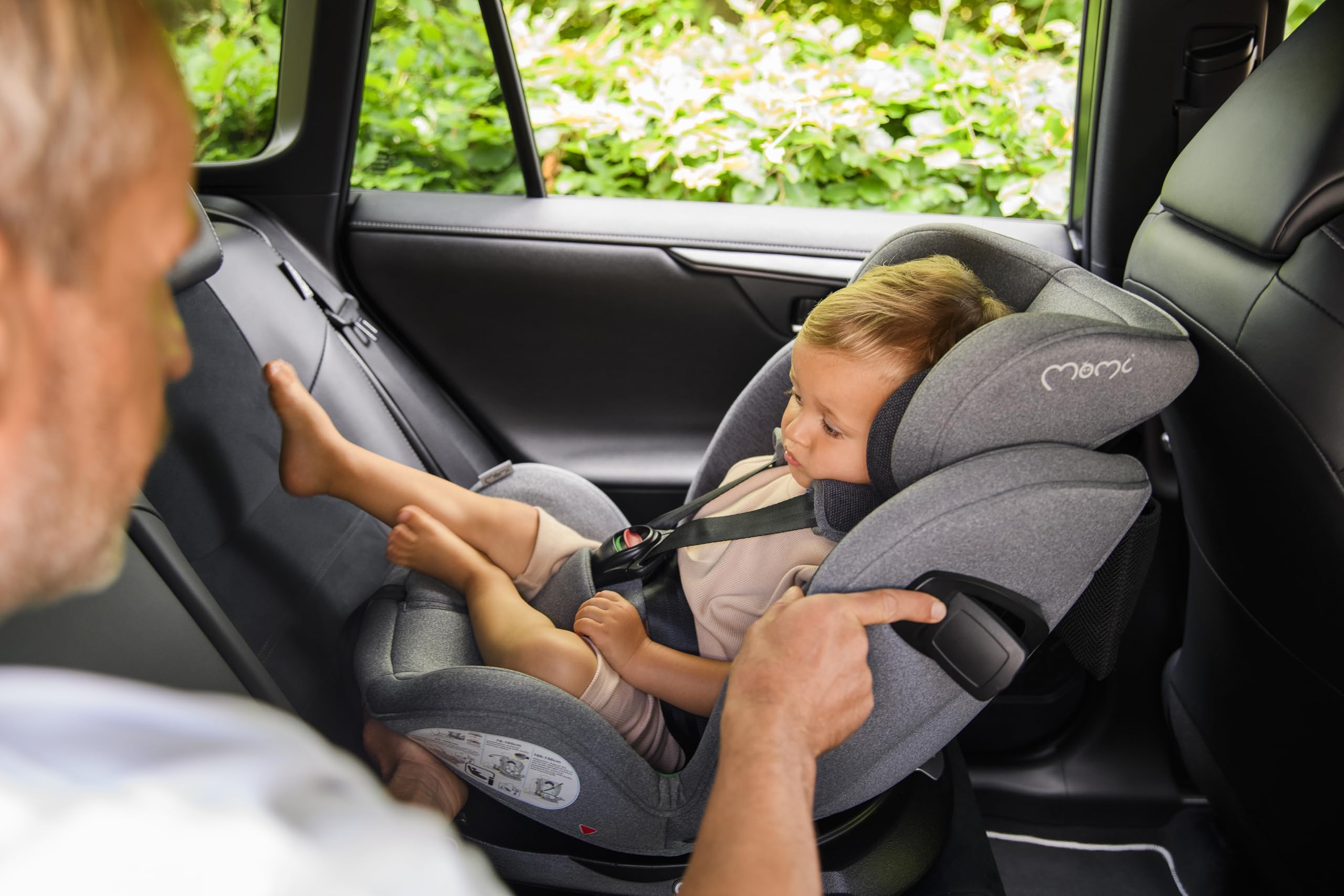 MoMi Autositz für Kinder EMI 0-12 Jahre (Gruppe 0+, 1, 2, 3, 3, Kinder bis 36 kg, 40 bis 150 cm), 360° drehbar, Einbau rückwärts: bis 18 kg, vorwärts: ab 18 kg, Befestigung mit ISOFIX und Top-Tether