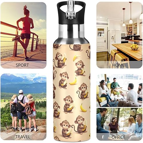 Miniatura 5 de Cute Cartoon Monkeys Bananas Stainless Steel Water Bottle 20 Oz, BPA-Free Sports Water Bottle Leakproof Water Bottles