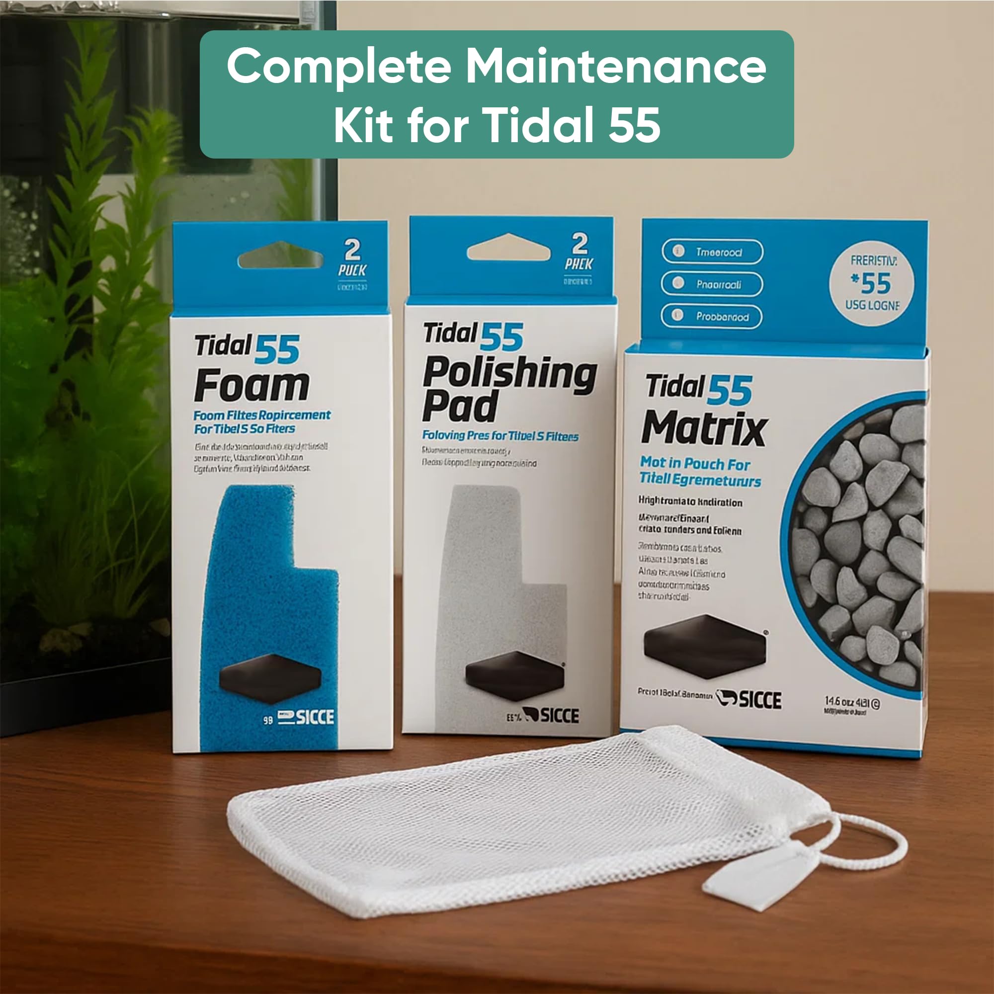Tidal 55 - Kit de filtro de mantenimiento y reemplazo de medios de filtro, incluye bolsas de filtro de acuario de Gokul Brands (Tidal 55 almohadillas de pulido, 55 esponjas de filtro de