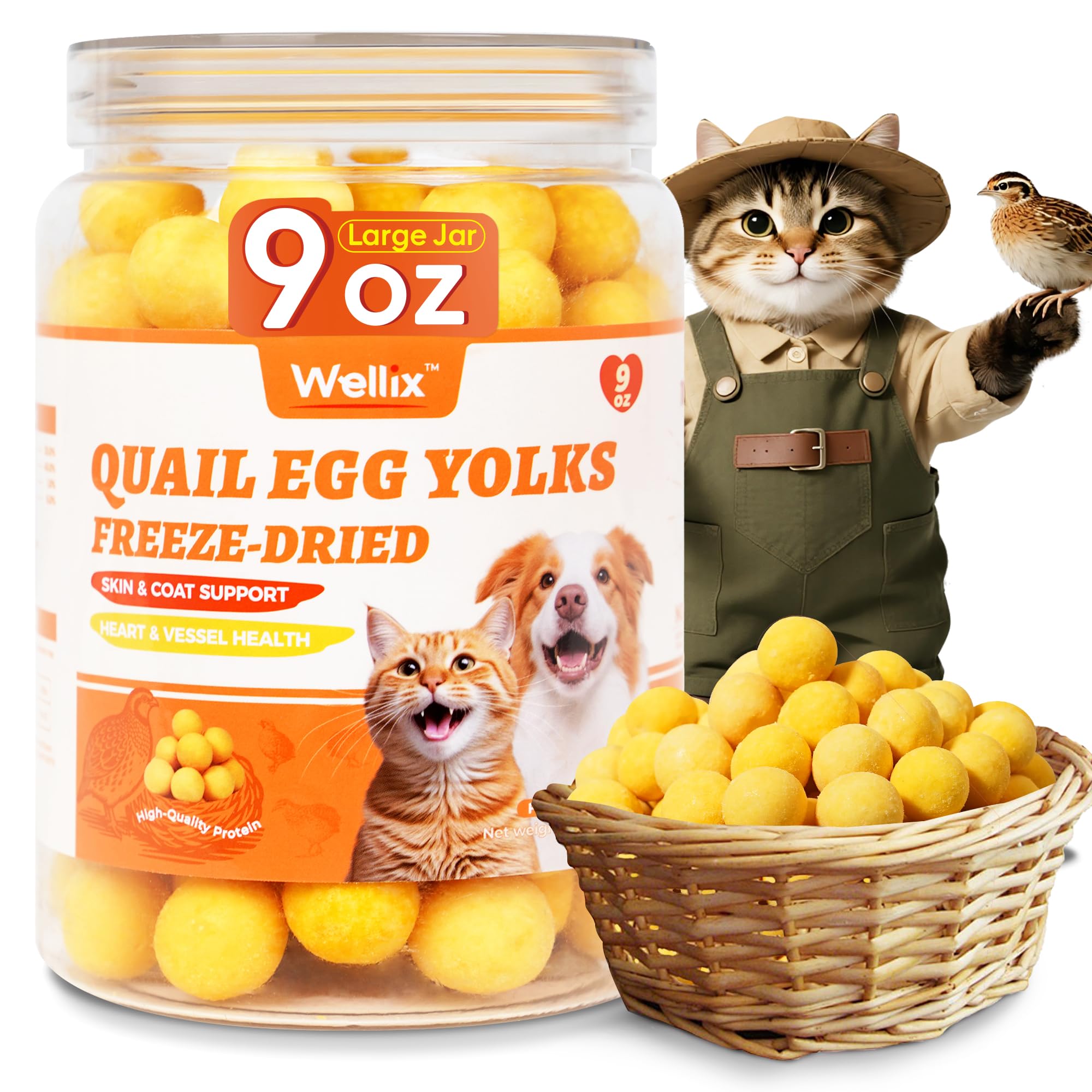 Wellix Freeze-Dried Treats for Dogs and Cats - High-Protein Quail Egg Yolk for Skin & Coat Health - Delicious Training Snacks for Pets - 255g