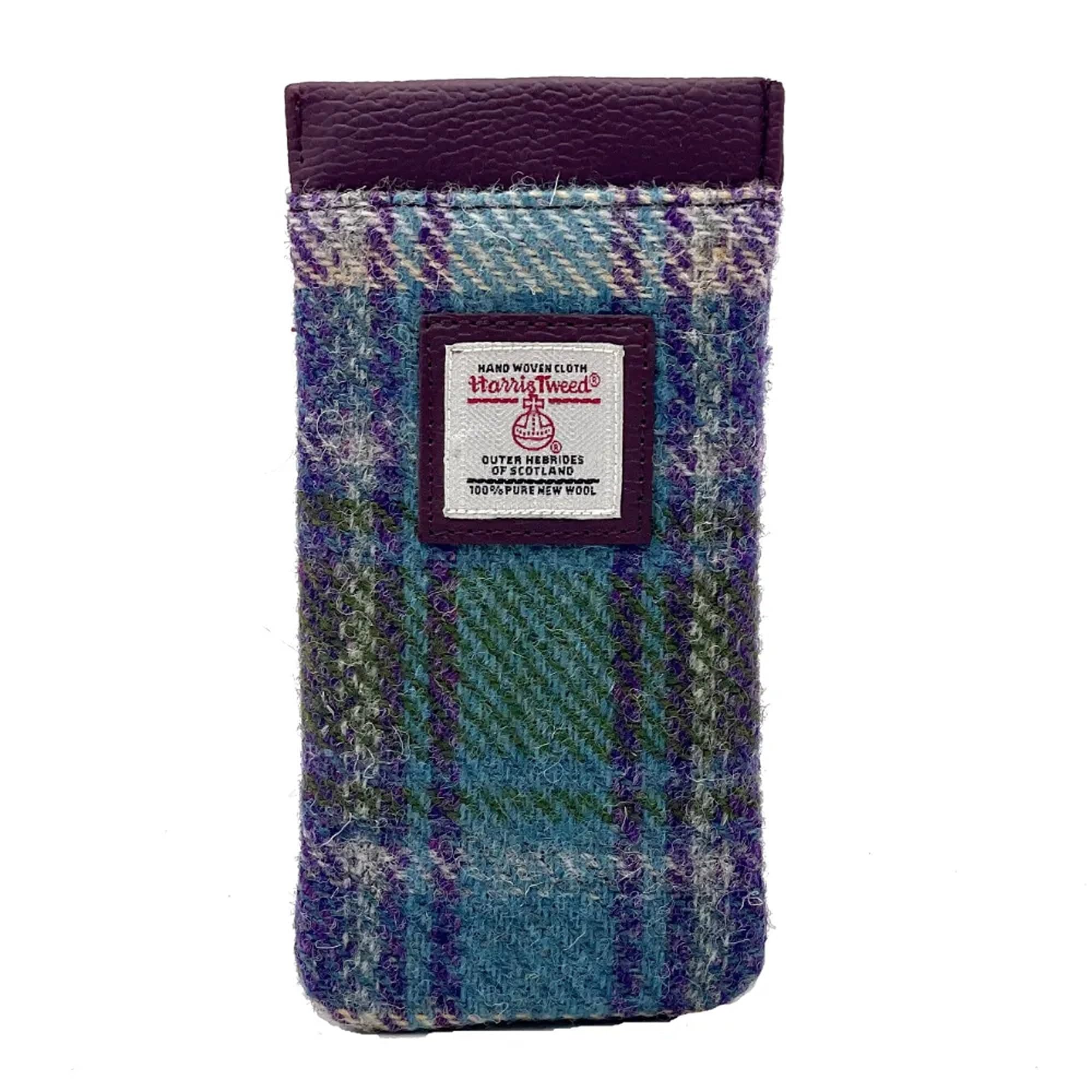 Harris Tweed Women’s Square Shoulder Glasses Sleeve – Handwoven Wool from Scotland (Green/Purple) 6.49” x 3.34” x 0.39”-image-4