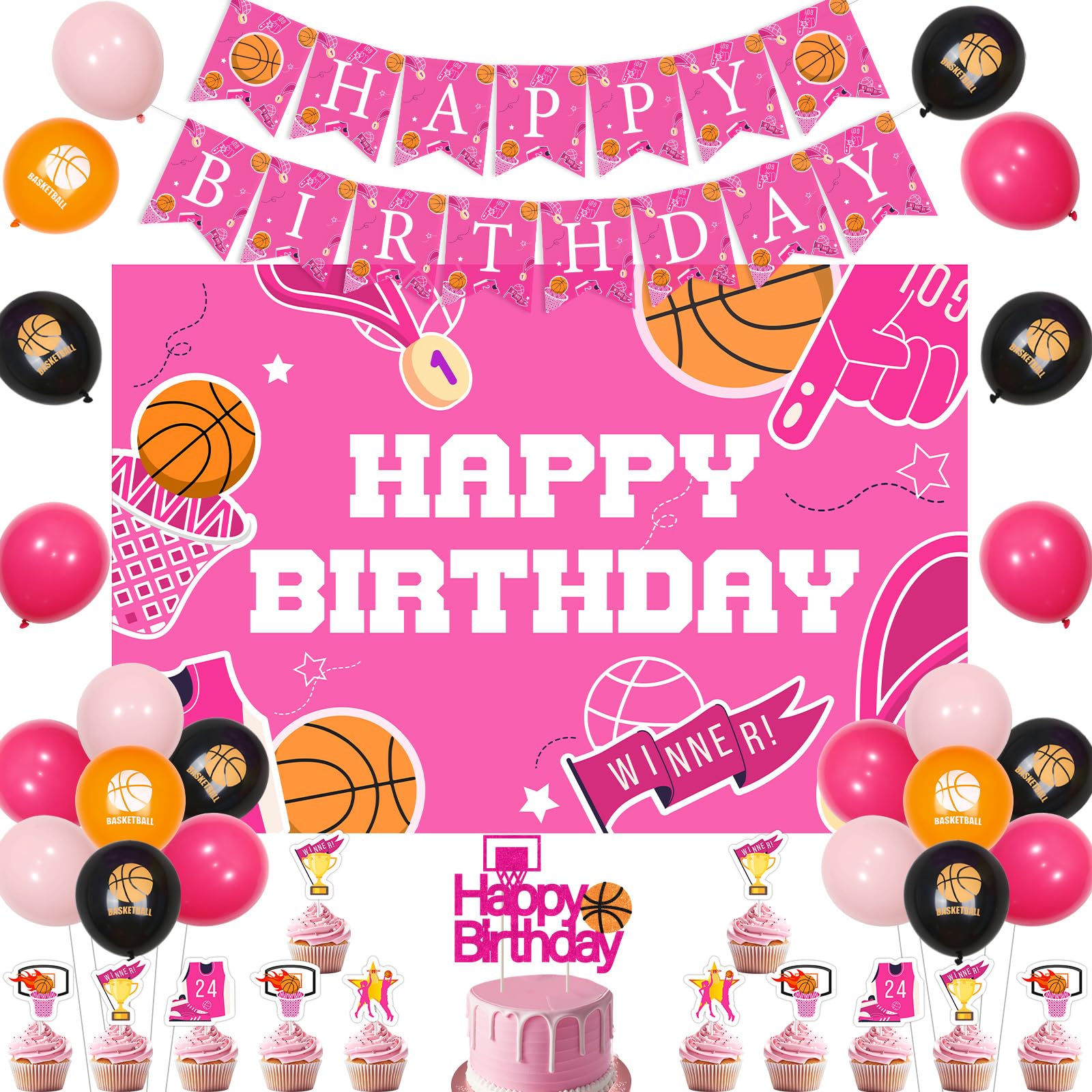 Basketball Geburtstagsdeko Set - 20-teilige Girlande Für Sport-Partys