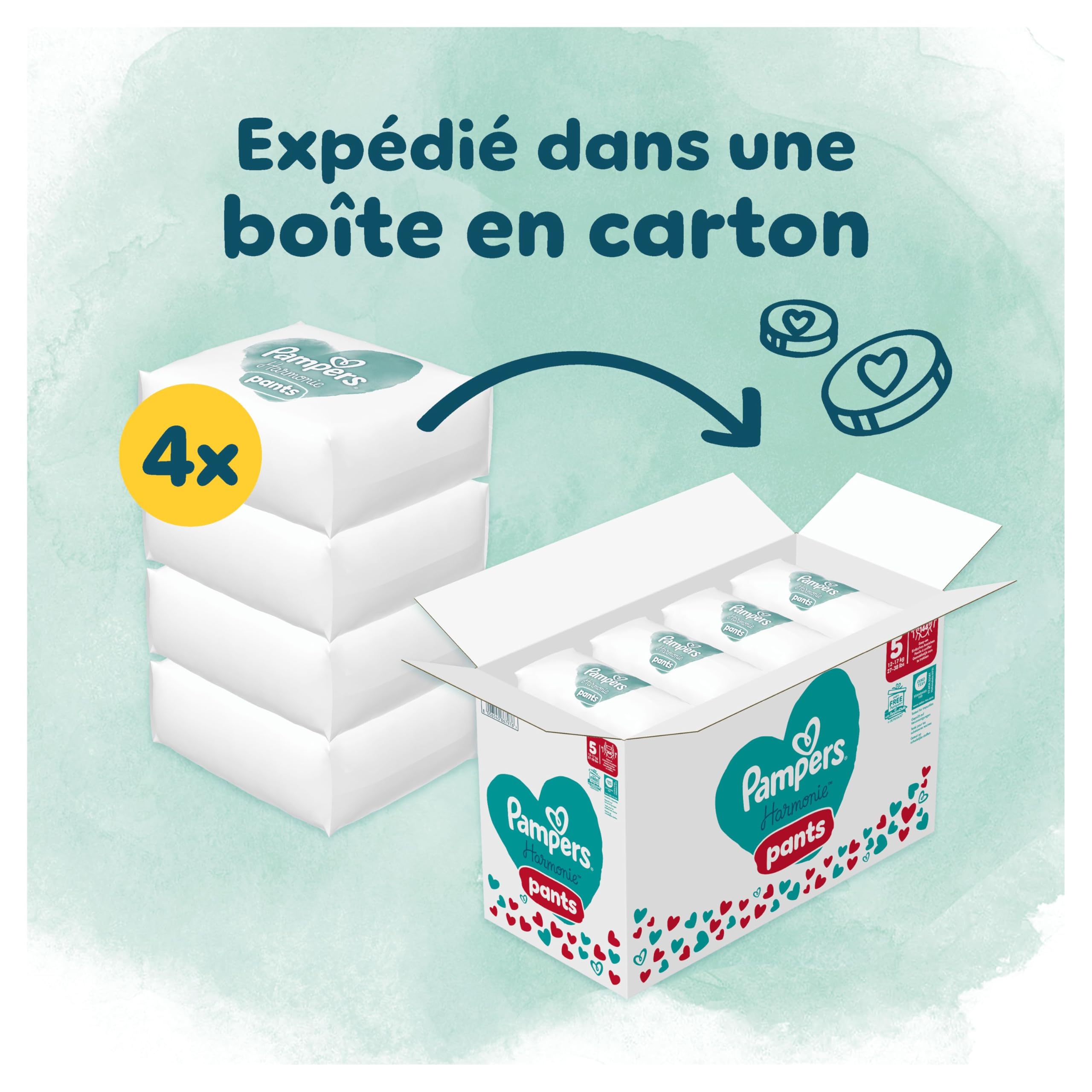 Pampers Harmonie Pants, Taille 5, 144 Couches-Culottes, 12-17kg, Protection Douce Pour La Peau Et Maintien Confortable 360°, Pack 1 Mois