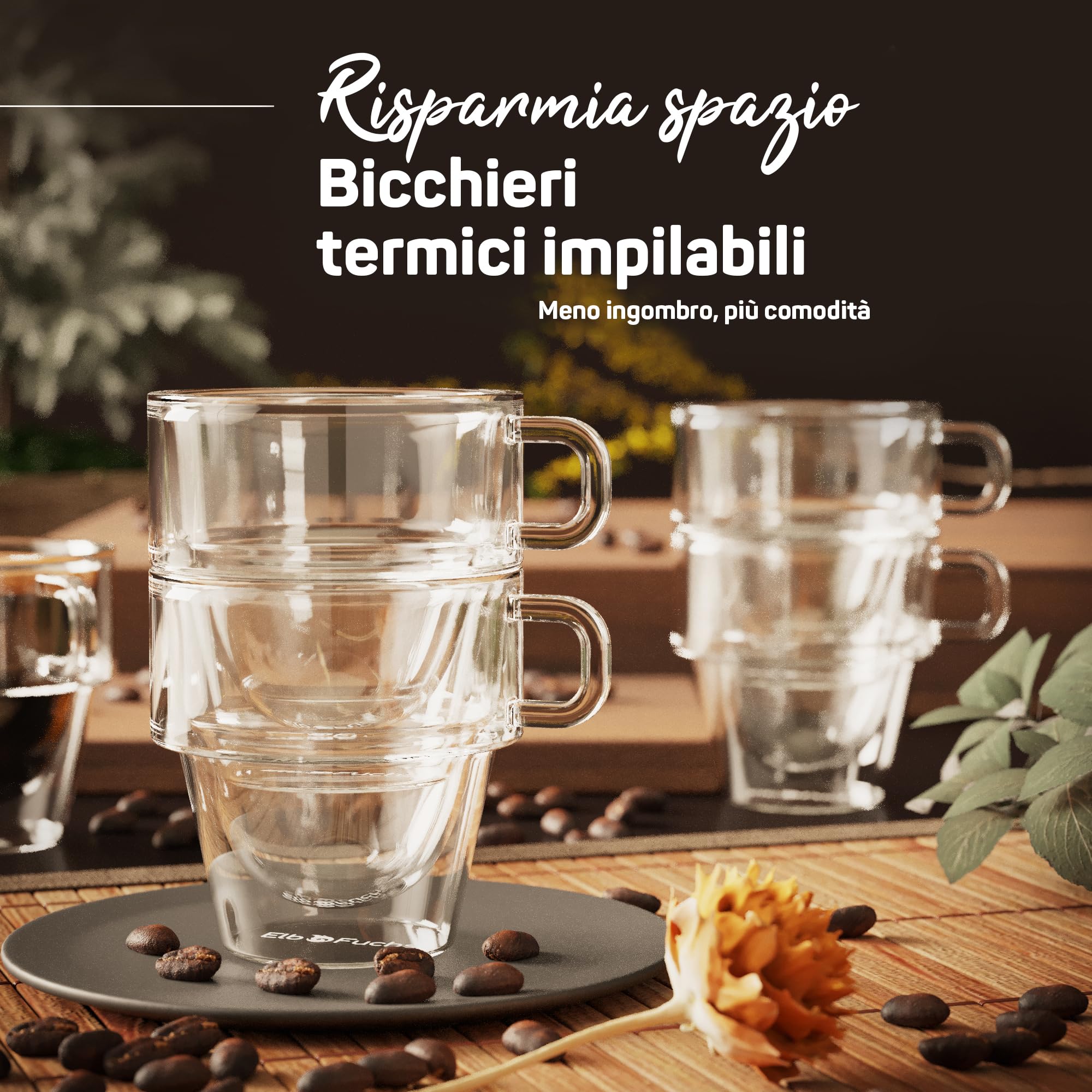 ElbFuchs® Set di tazze da espresso [4 x 150 ml] impilabili | Bicchieri da caffè espresso a doppia parete con manico | Bicchieri termici a doppia parete | ideali come bicchieri da caffè espresso
