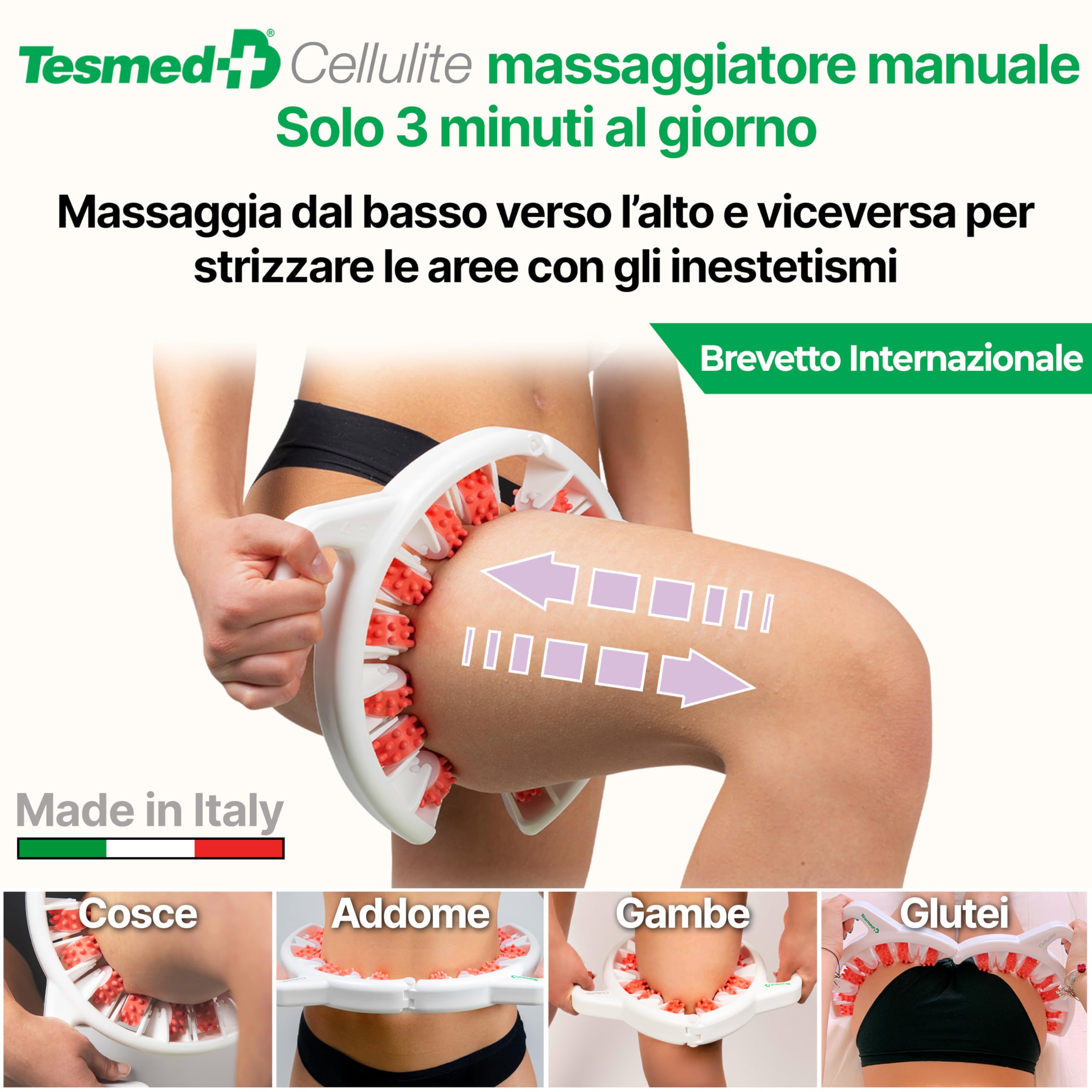 TESMED CELLULITE Massaggiatore Anticellulite Brevettato – Rassodante e Snellente per Gambe, Glutei e Cosce – Made in Italy