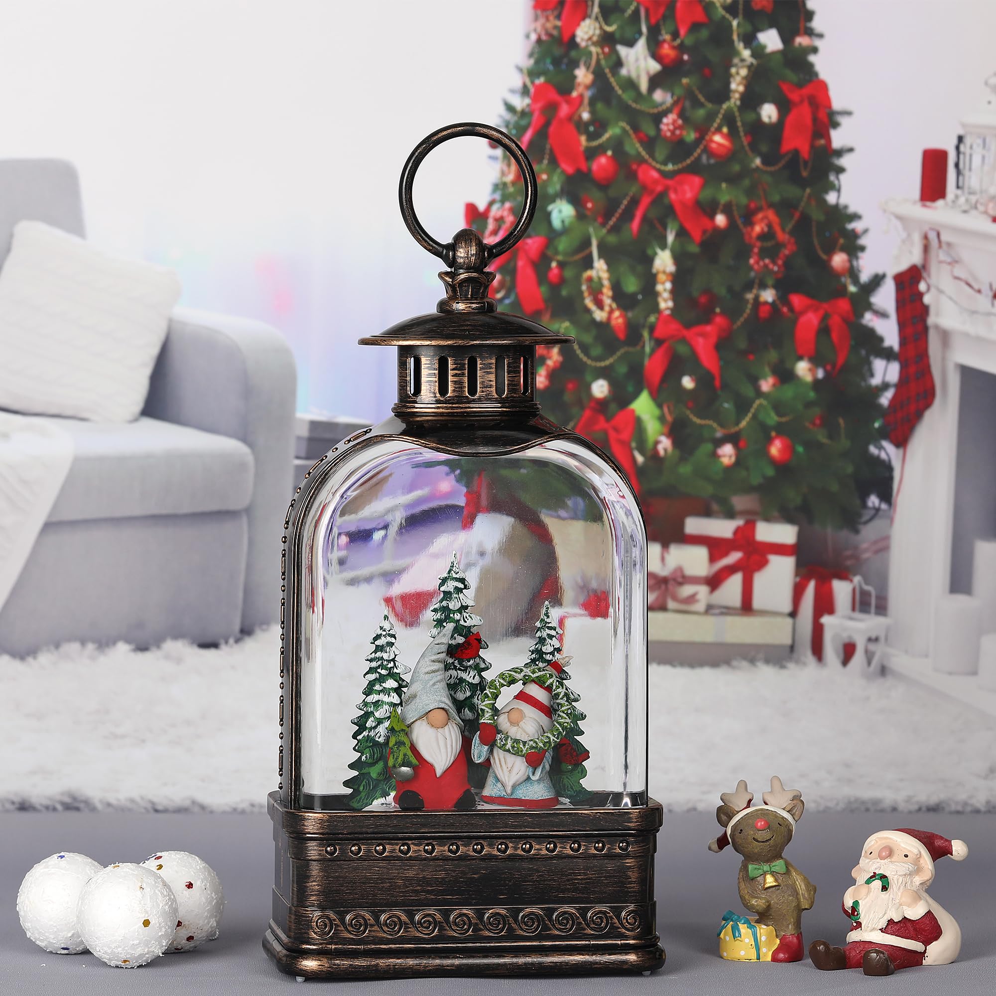 Eyrosa Boule à neige de Noël, boule à neige à paillettes éclairée avec musique, décorations de Noël musicales USB et lanterne à piles, décoration de Noël cadeau