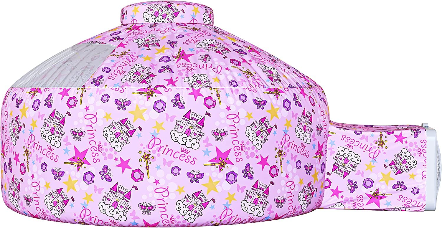 Skywin Air Tent Fort Playhouse for Kids (Princess) - Improved Inflatable Kids Fort Sets Up and Stores Away in Seconds (Fan NOT Included)