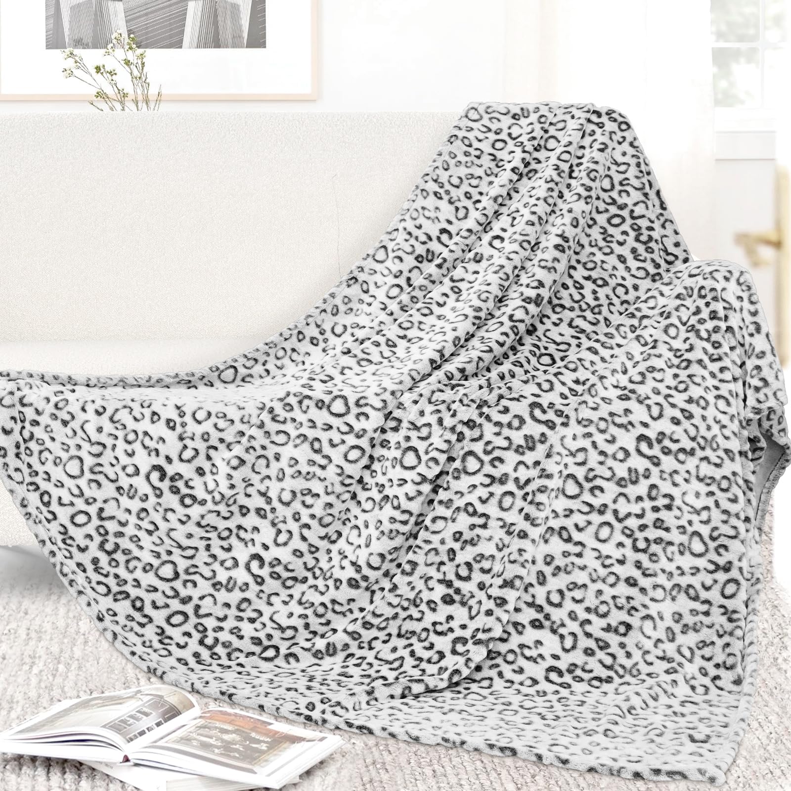 SEEGU Flannel Blanket Throw Soft Fleece Blankets Warm Throw Blankets for Couch, Leopard Grey, Twin Size 60'' x 80'' (150 x 200 cm) (BP-13)