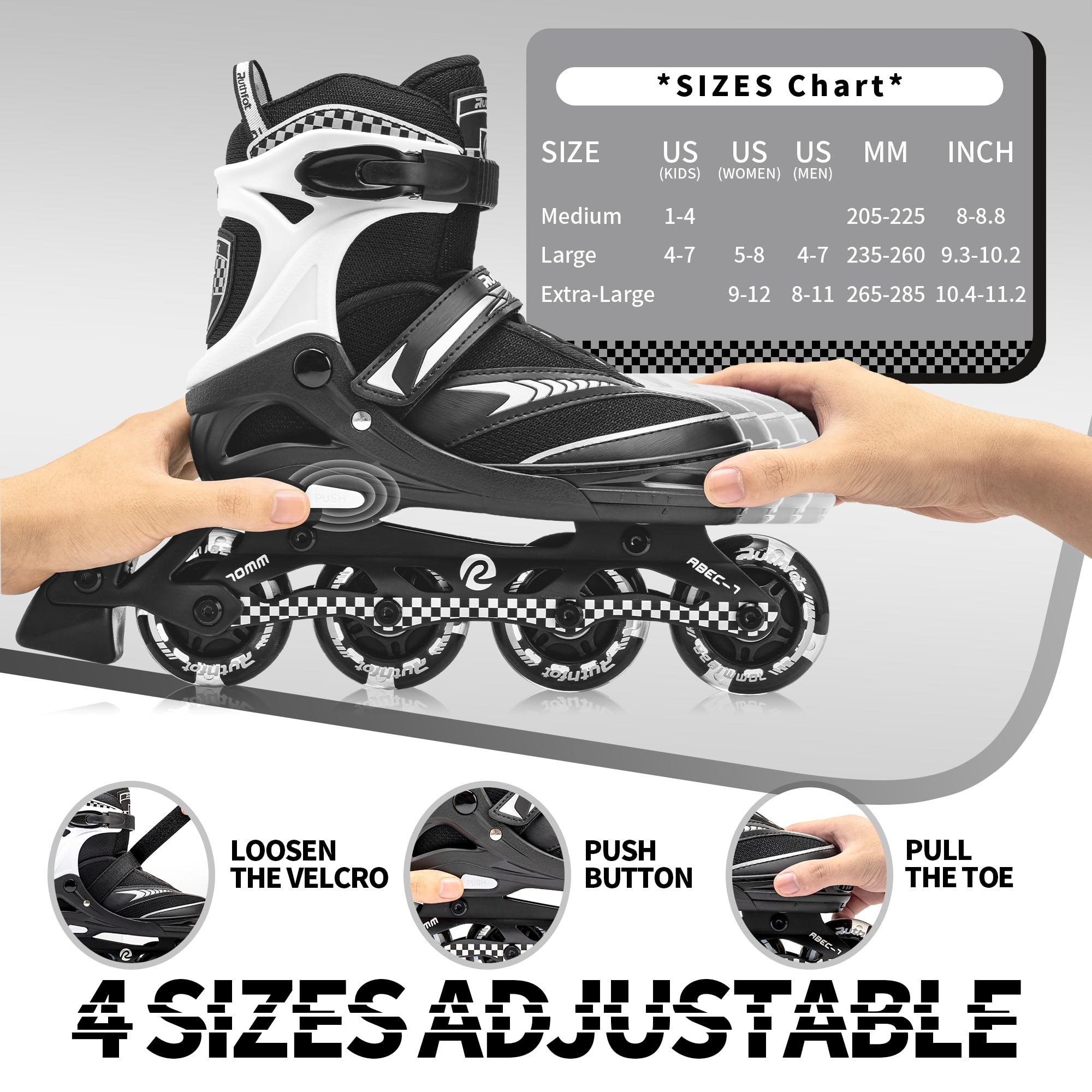 Ruthfot Patines en línea Ajustables para niños y niñas, Patines Luminosos para niños de 6 a 12 años de Edad, Patines Luminosos al Aire Libre para Mujeres y Hombres - 5