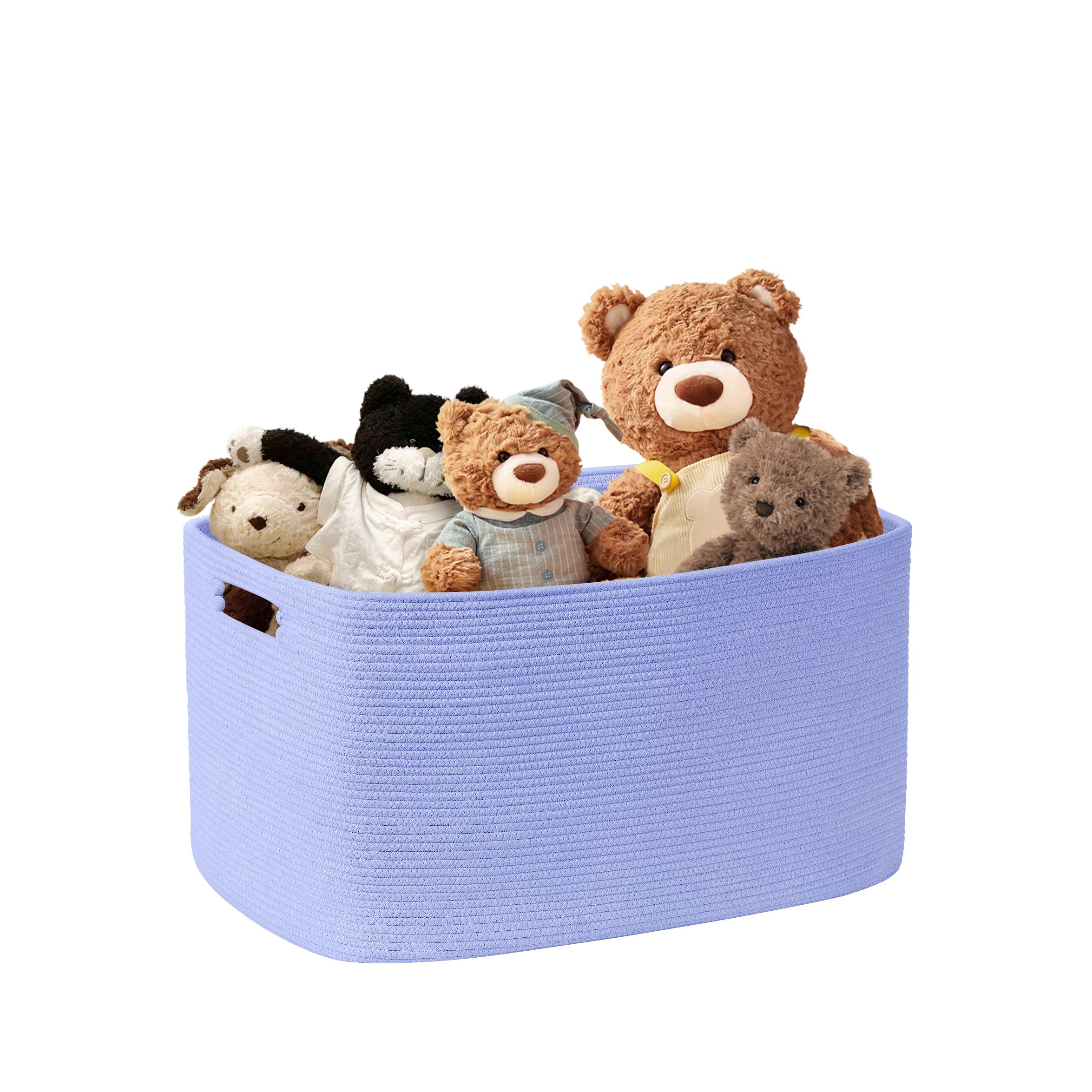MYHOMMATTO 45L Small Baby Girls Laundry Basket for Nursery Storage,Cute Woven cotton Rope Baskets for Kids Toy,Gifts,Boho Square Wicker Blanket hamper for Living Room,Bedroom Dirty Clothes,Blue Purple