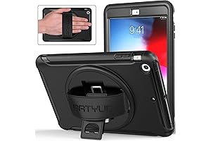 Rugged iPad Mini 2 Case with 360 Degree Rotation and Leather Hand Strap (Black)
