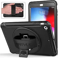 BATYUE Capa para iPad mini 1, iPad mini 2, capa para iPad mini 3 [resistente] capa protetora resistente à prova de choque com suporte giratório de 360 graus/alça de mão de couro para Apple iPad mini 1