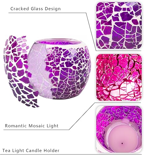 Vista 31 de Rancco Portavelas votivo de vidrio para candelita, juego de 6 portavelas románticos de mosaico manchado, lámpara de vela de aromaterapia agrietada