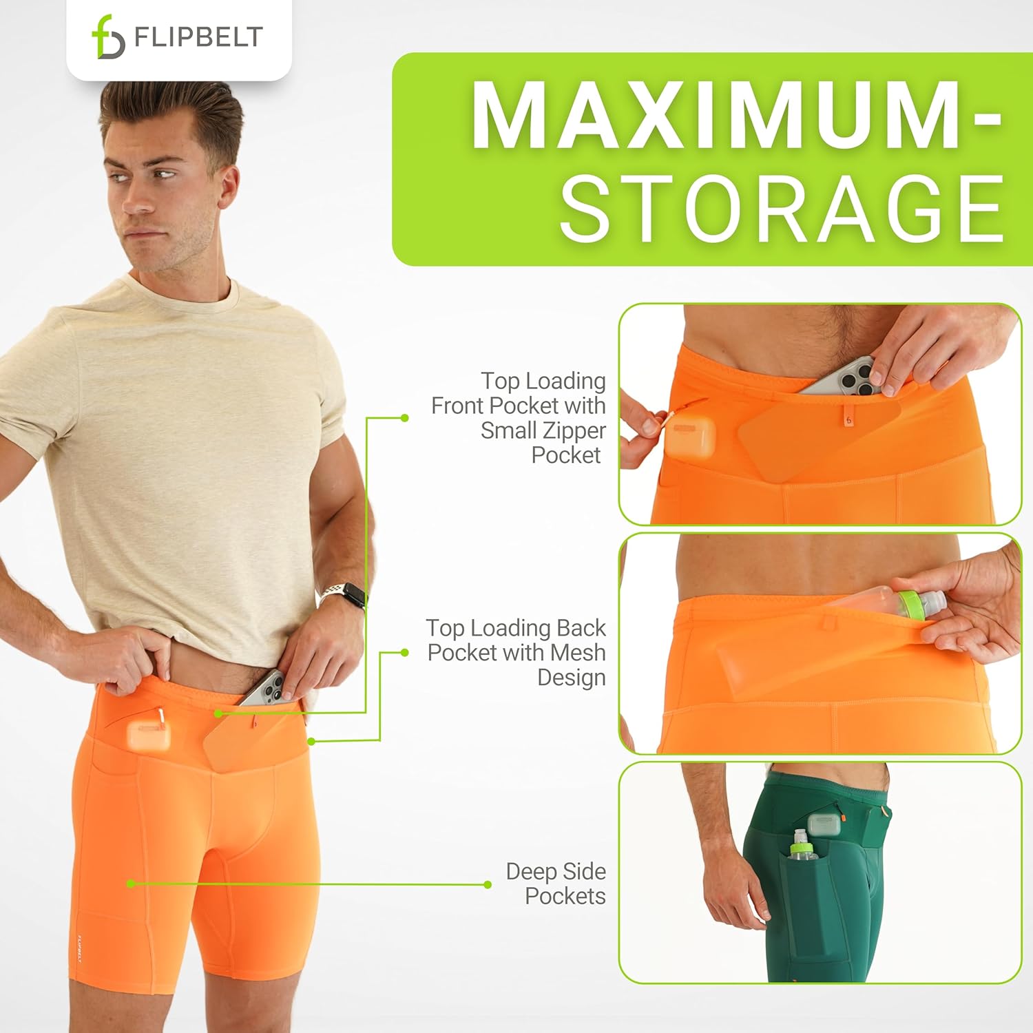 FlipBelt Men's Running Compression Shorts with Pockets - Secure Your Phone, Keys and Even Water Bottles - USA Small Business - Image 2