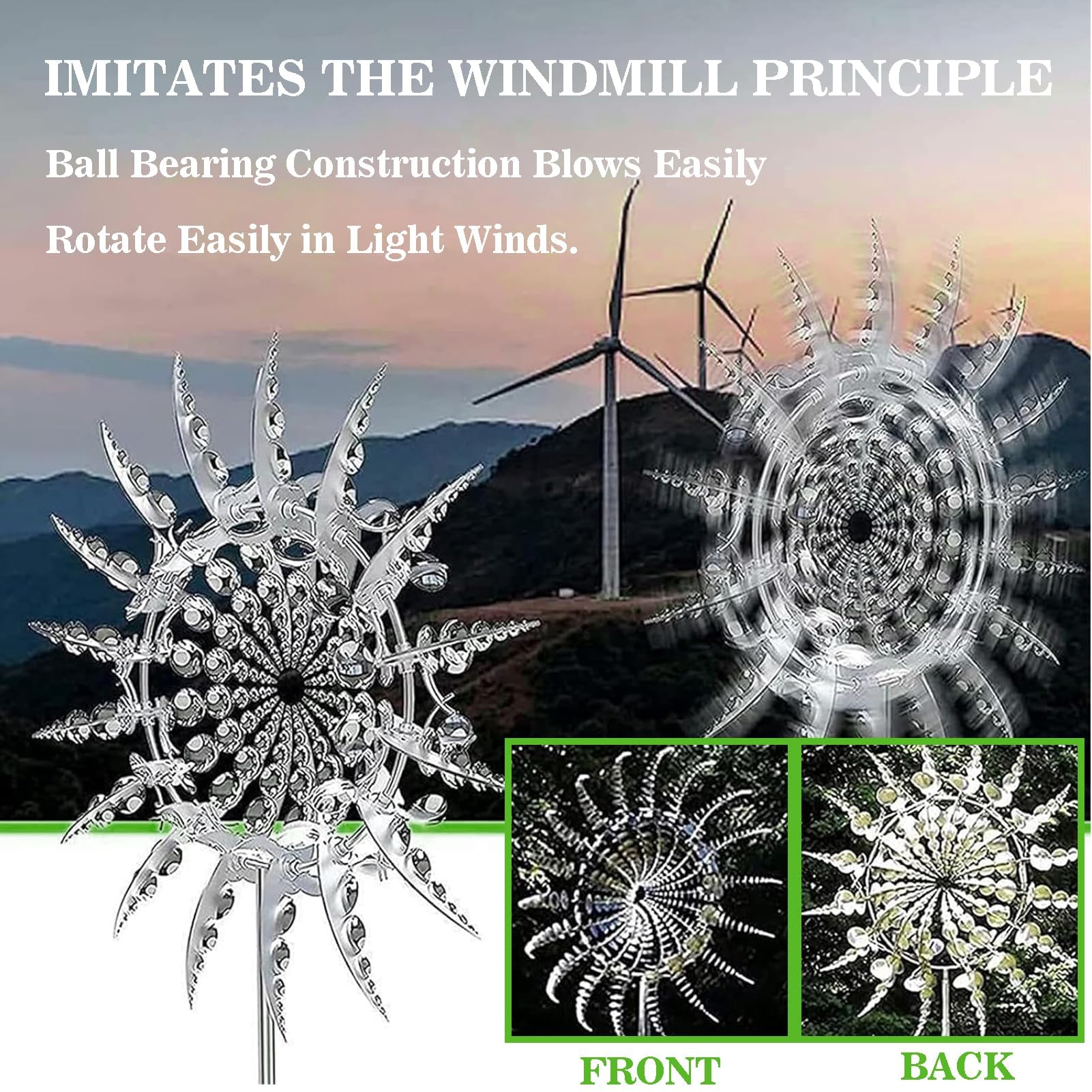 Windmill 3D Unique Metal Mulino a Vento in Metallo Scultura Cinetica 3D Alimentata dal Vento Mulino a Vento in Metallo Unico e Magico per Cortile, Patio, Giardino, Terrazze, Prato, Decorazione