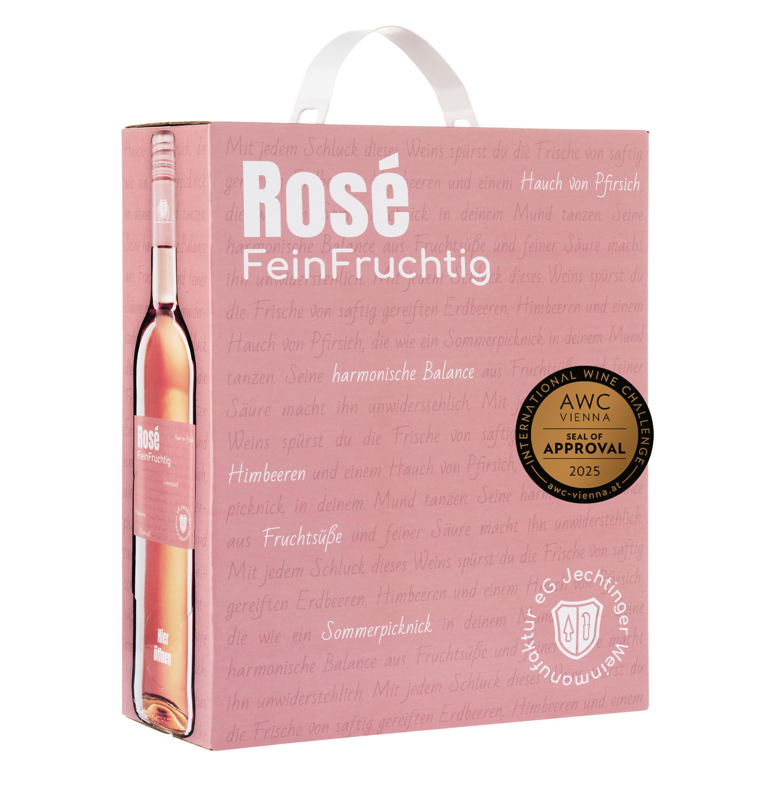 Jechtinger Roséwein FeinFruchtig 3 Liter Wein-Box – BRONZE AWC Vienna – Spätburgunder Rosé fruchtig & lebendig mit Aromen nach Erdbeere & Pfirsich – Anbaugebiet Kaiserstuhl (1 x 3,0 l Bag-in-Box)